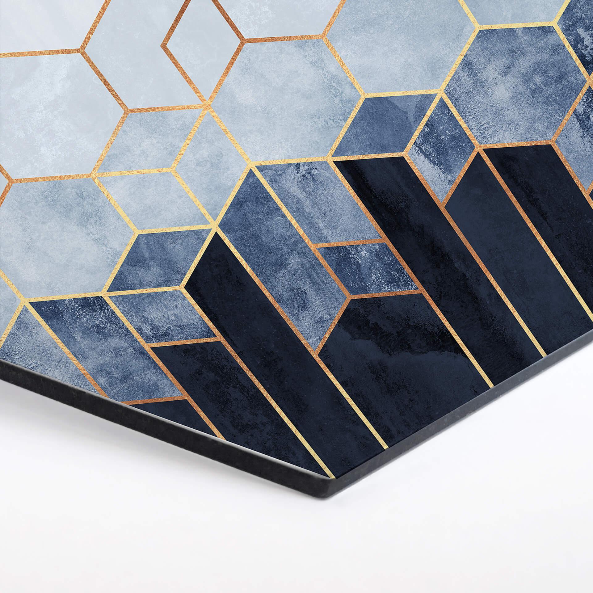Hexagon - Alu-Dibond Fredriksson - Hexagone: Blau und weiß