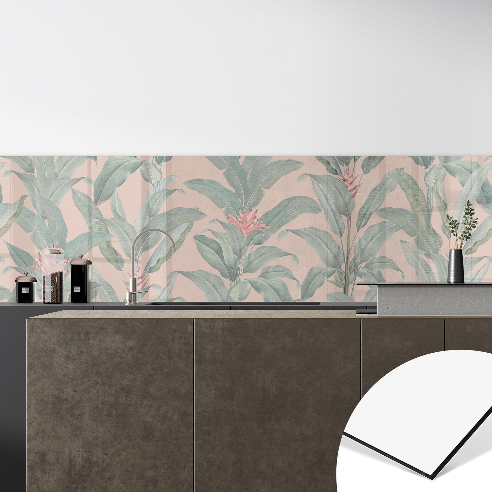 Selvklæbende stænkplade til køkken Urban Jungle Tropical Leaves Pink - Bloomery Decor