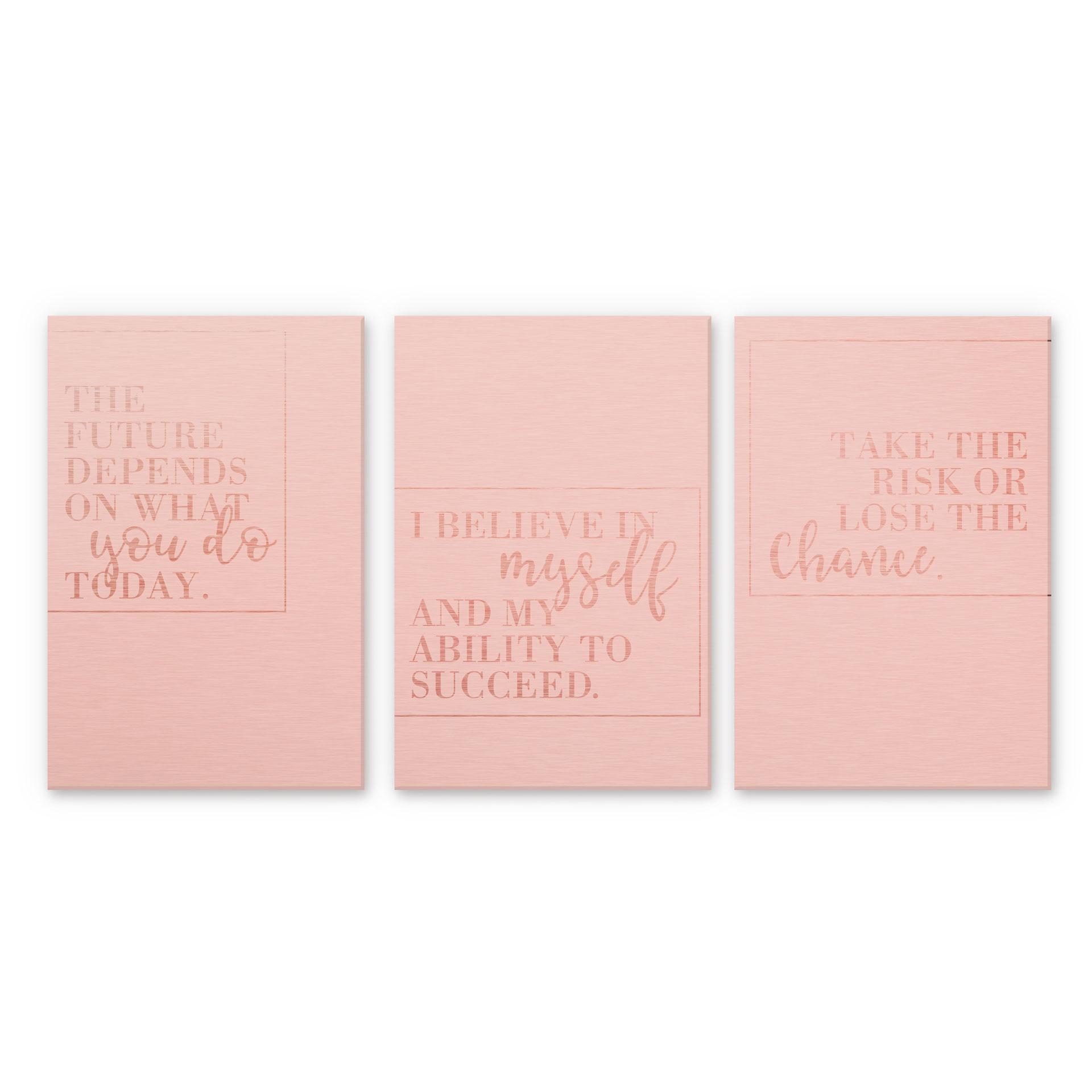 Alu-Dibond mit Kupfereffekt Motivation (3er Set) 3x 20x30 cm