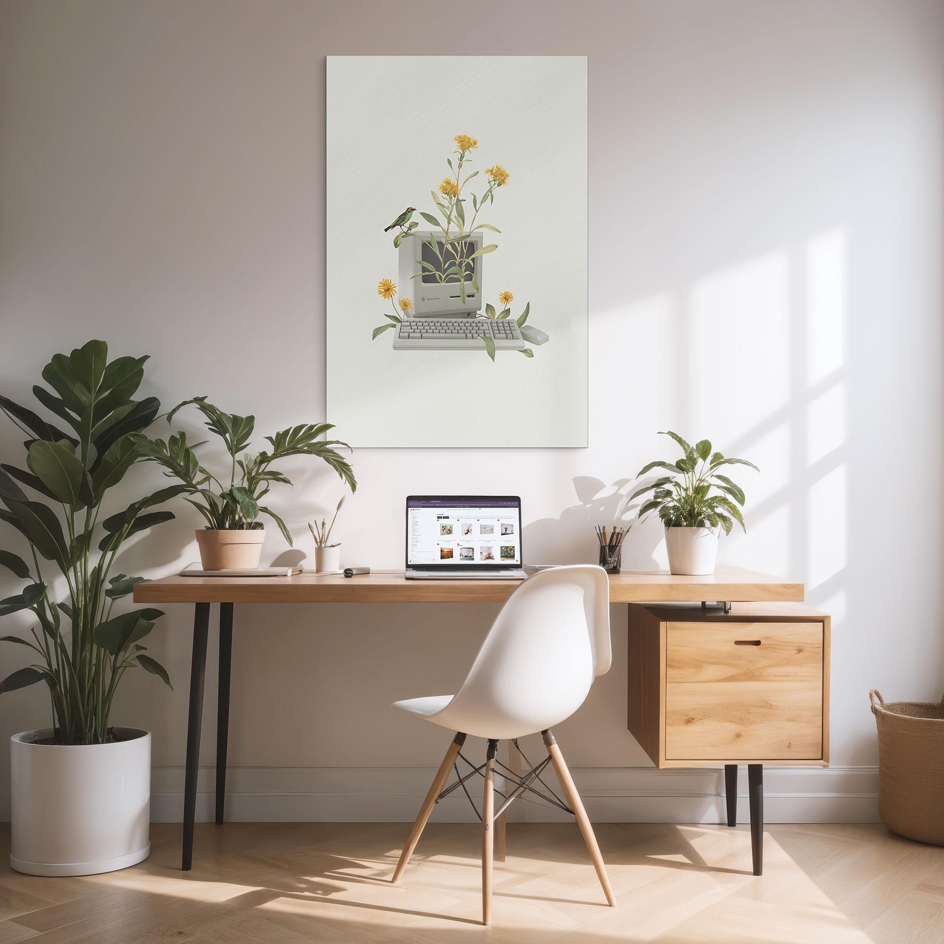 Wandbild Vintage Botanik-Computer - Frida Floral Studio - Alu-Dibond