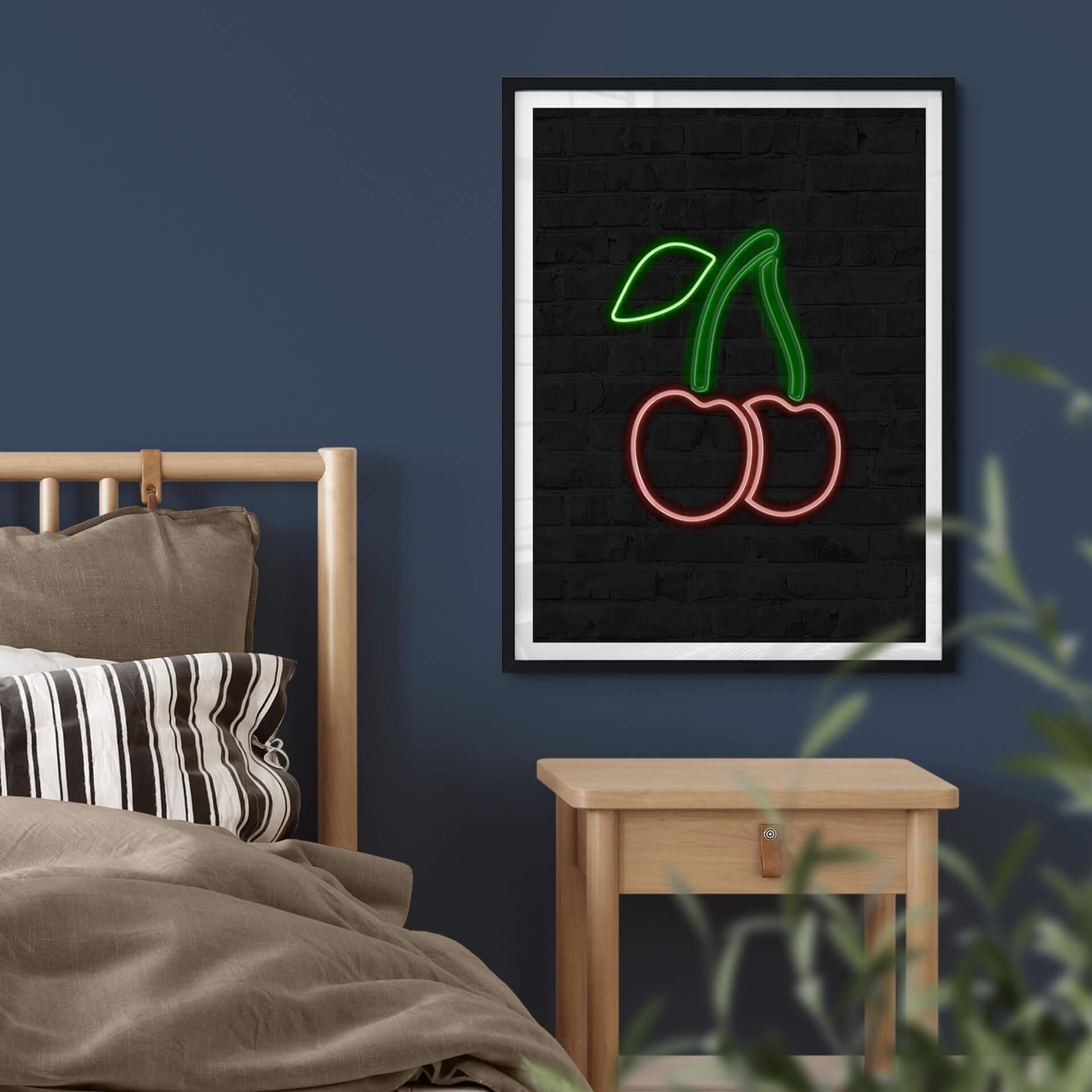 Poster Kersen - Neon stijl