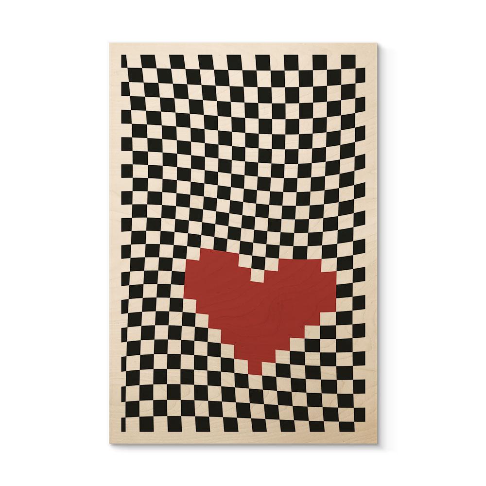 Træplakat Optisk illusion: hjerte i pixel-stil - Kerr-Dineen