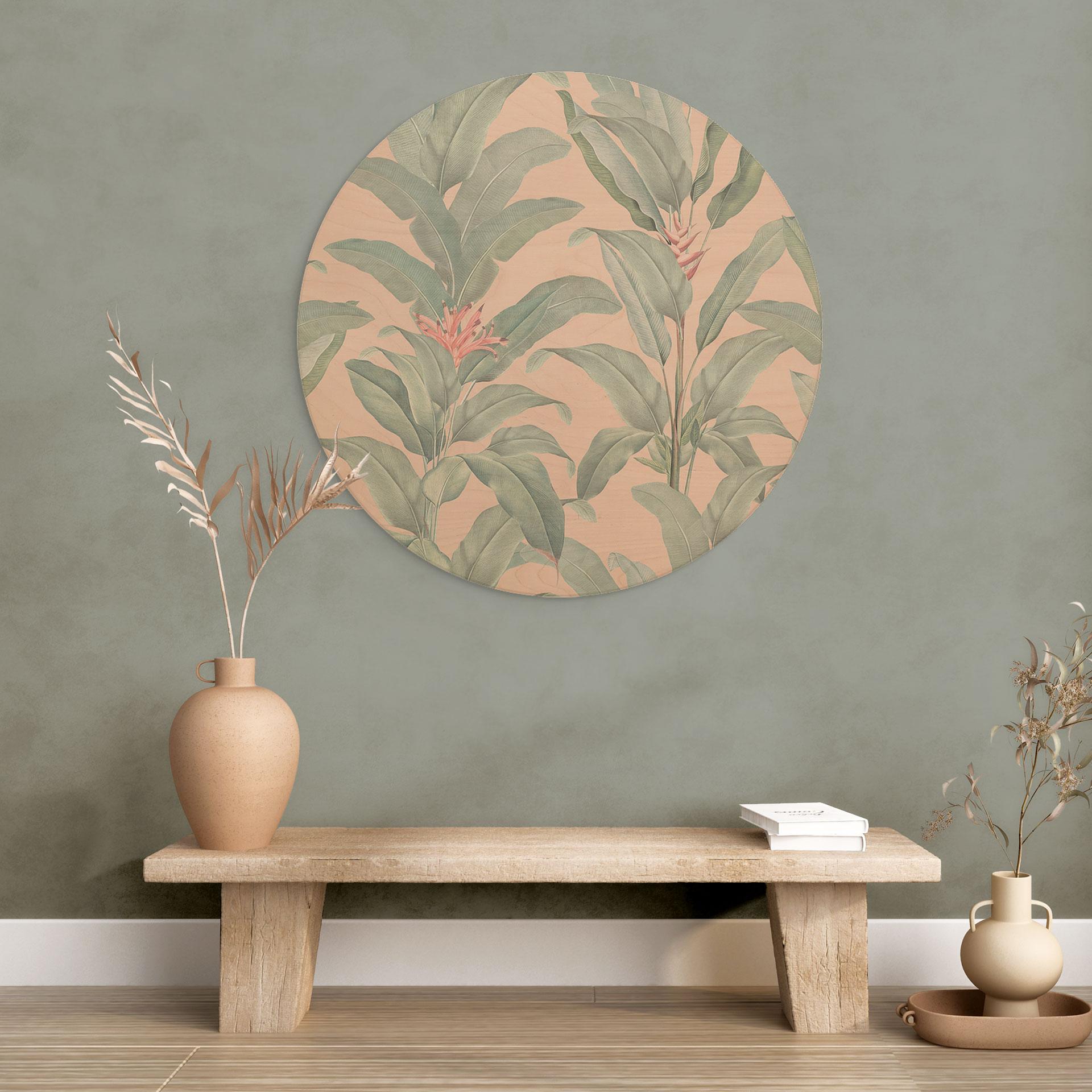 Billede af træ Urban Jungle Tropical Leaves Pink - Bloomery Decor - Round