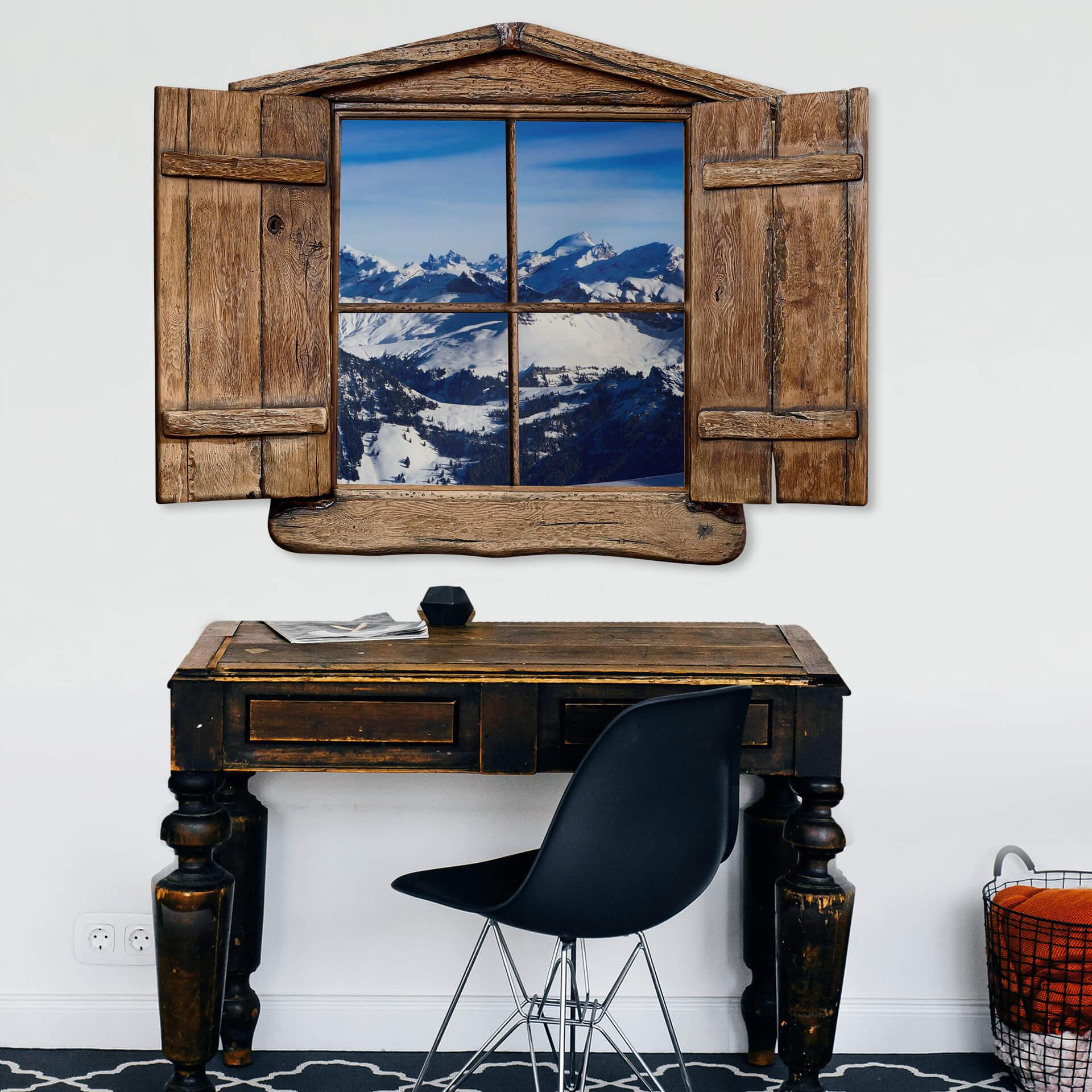 3D Wallsticker trævindue - alpepanorama