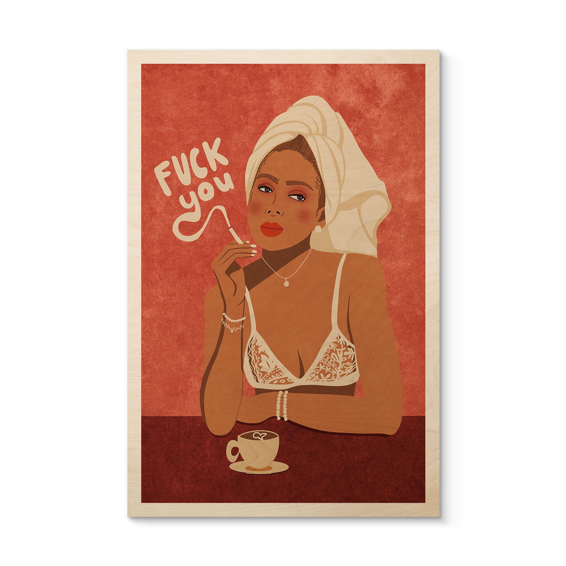 Billede af træ Fuck you - Kaffe med cigaret - Oltmanns