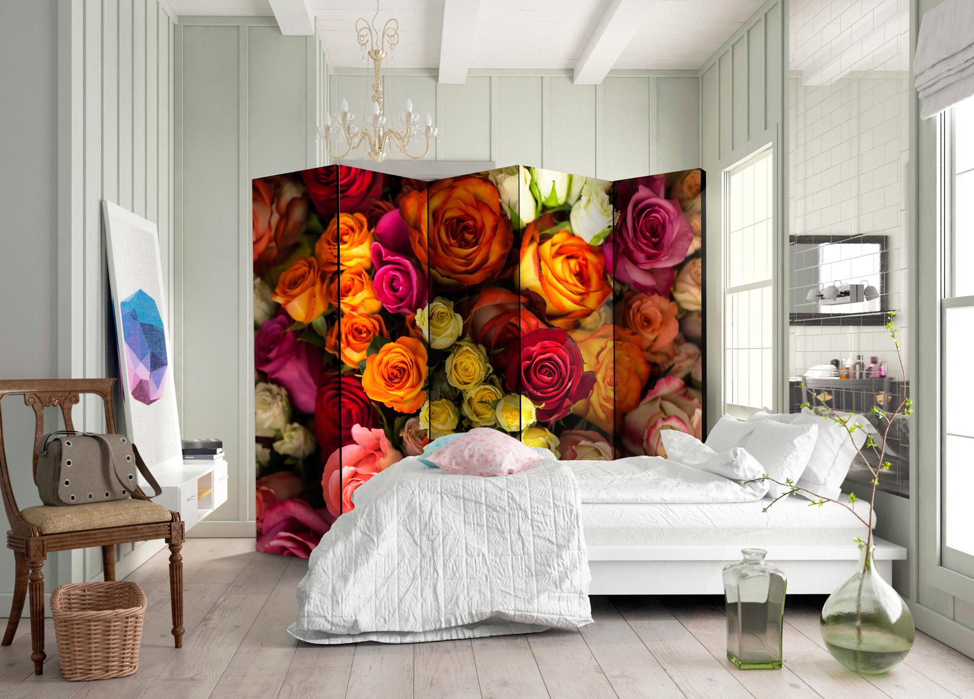 Schermo divisorio - Bouquet di rose , 5 pezzi - 225x172 cm