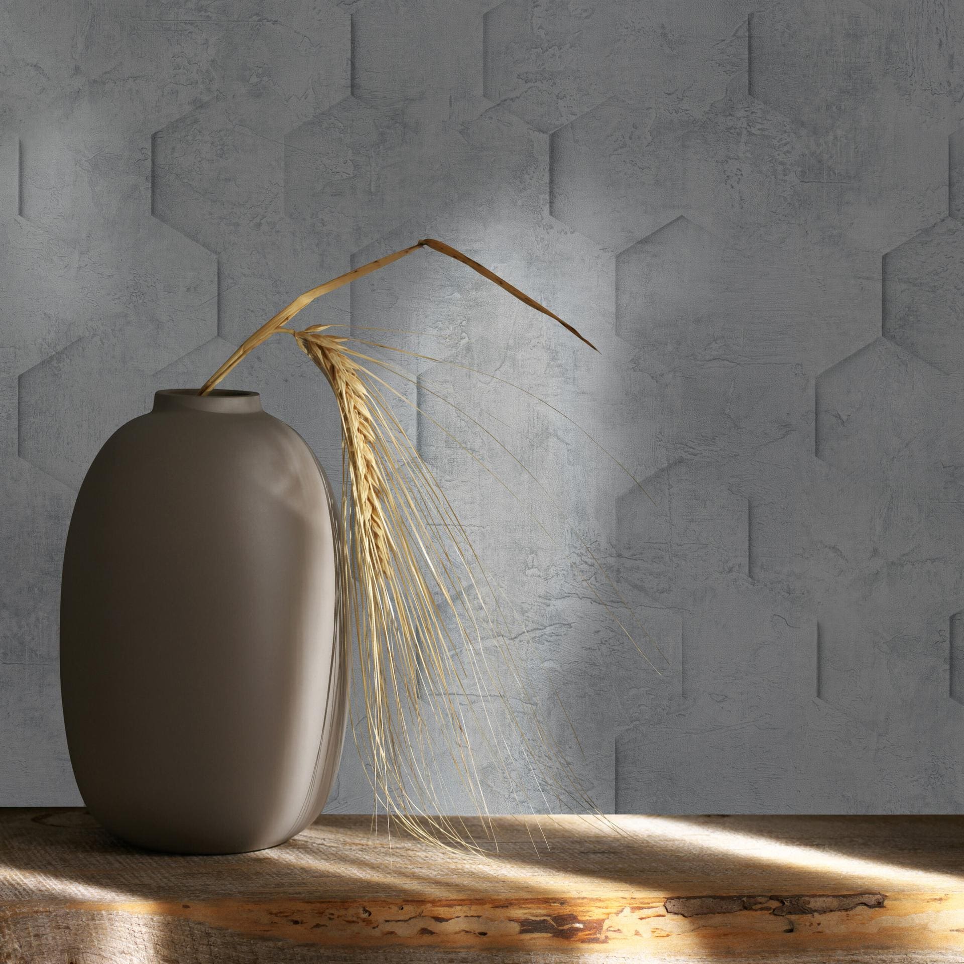 Vliesbehang met 3D honingraat motief grijs grafisch