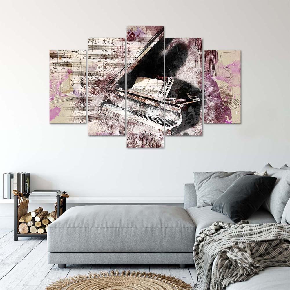 5 stykke lærredstryk Piano abstrakt vintage