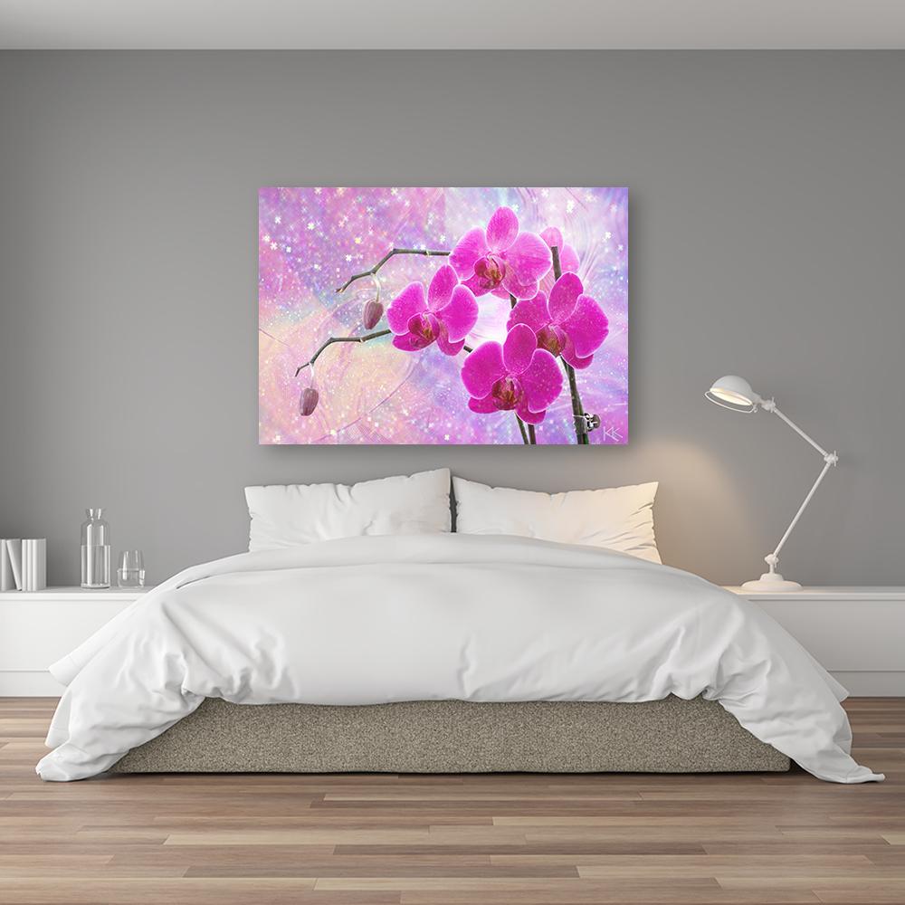 Canvasbillede, Abstrakte lyserøde orkidéblomster