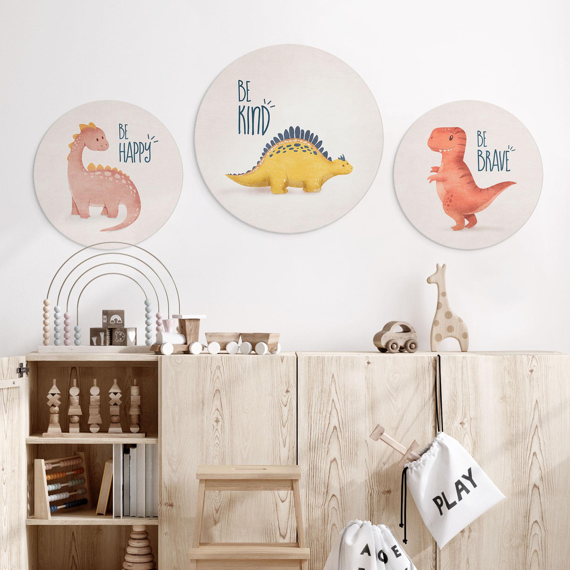 Vægcirkel Dino Be Kind - Stegosaurus - Tunaboylu – print på aluminium (Alu-Dibond)