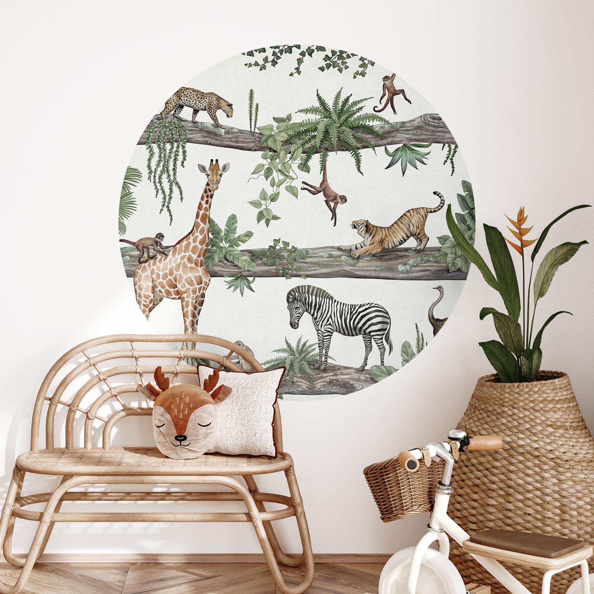 Afrikanske dyr i junglen Wallsticker - Kikki Belle - Rund