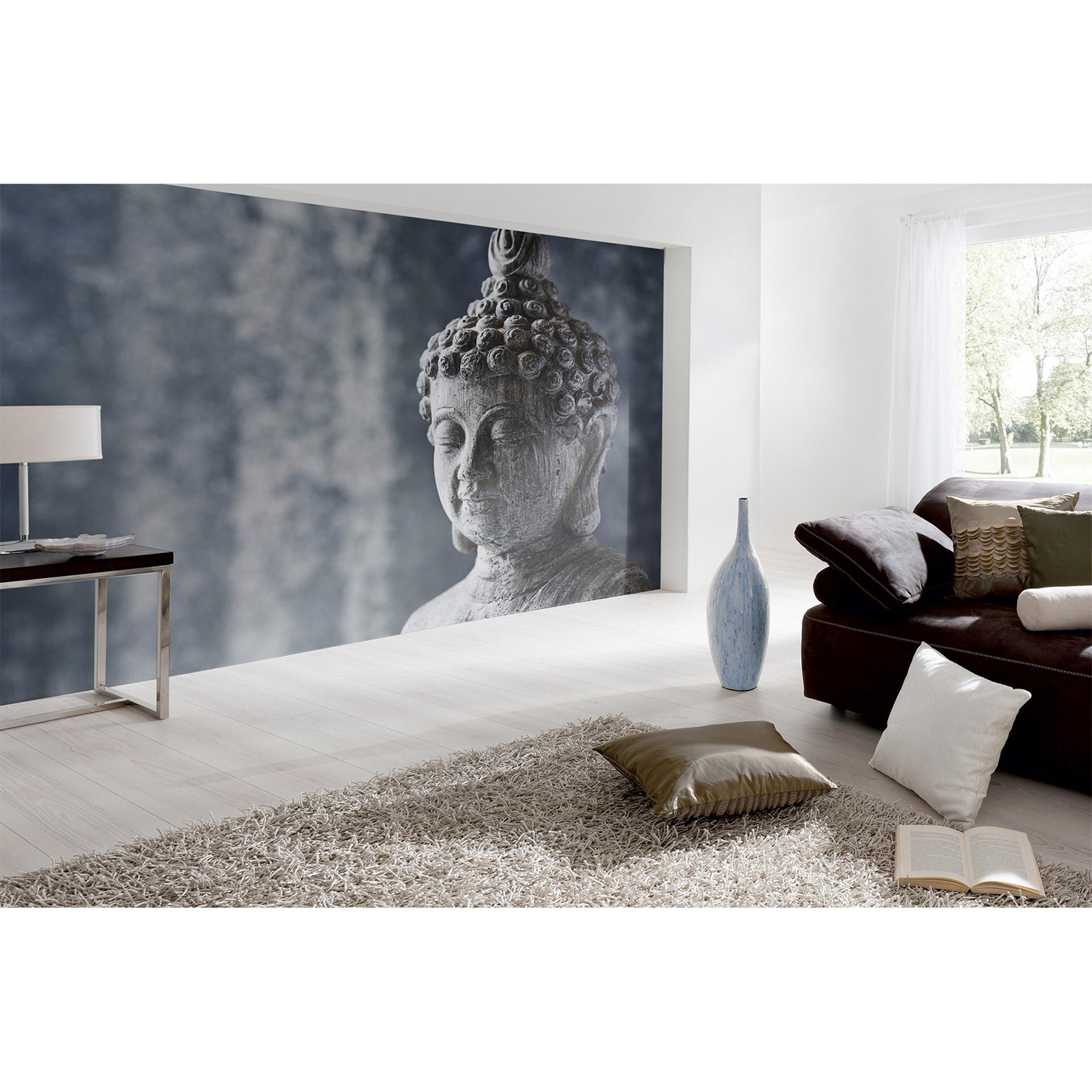 Blå og grå non-woven tapet Designwalls AsianCulture Buddha