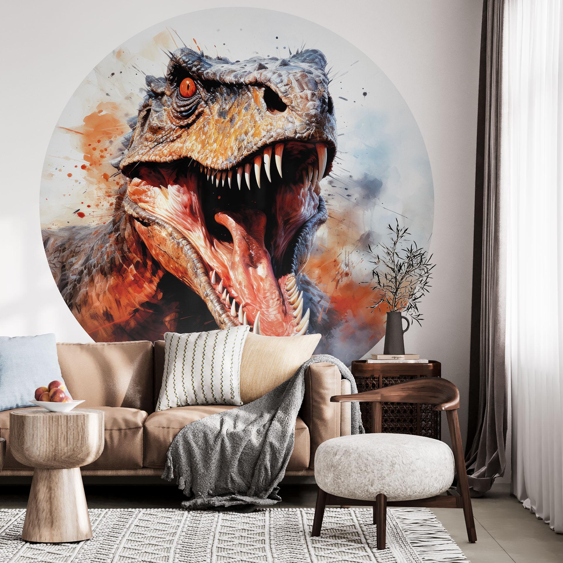 Fototapet Dinosaurer - T-Rex: De forhistoriske tiders vilde ansigt - Jaszke - Round - vliesetapet/se