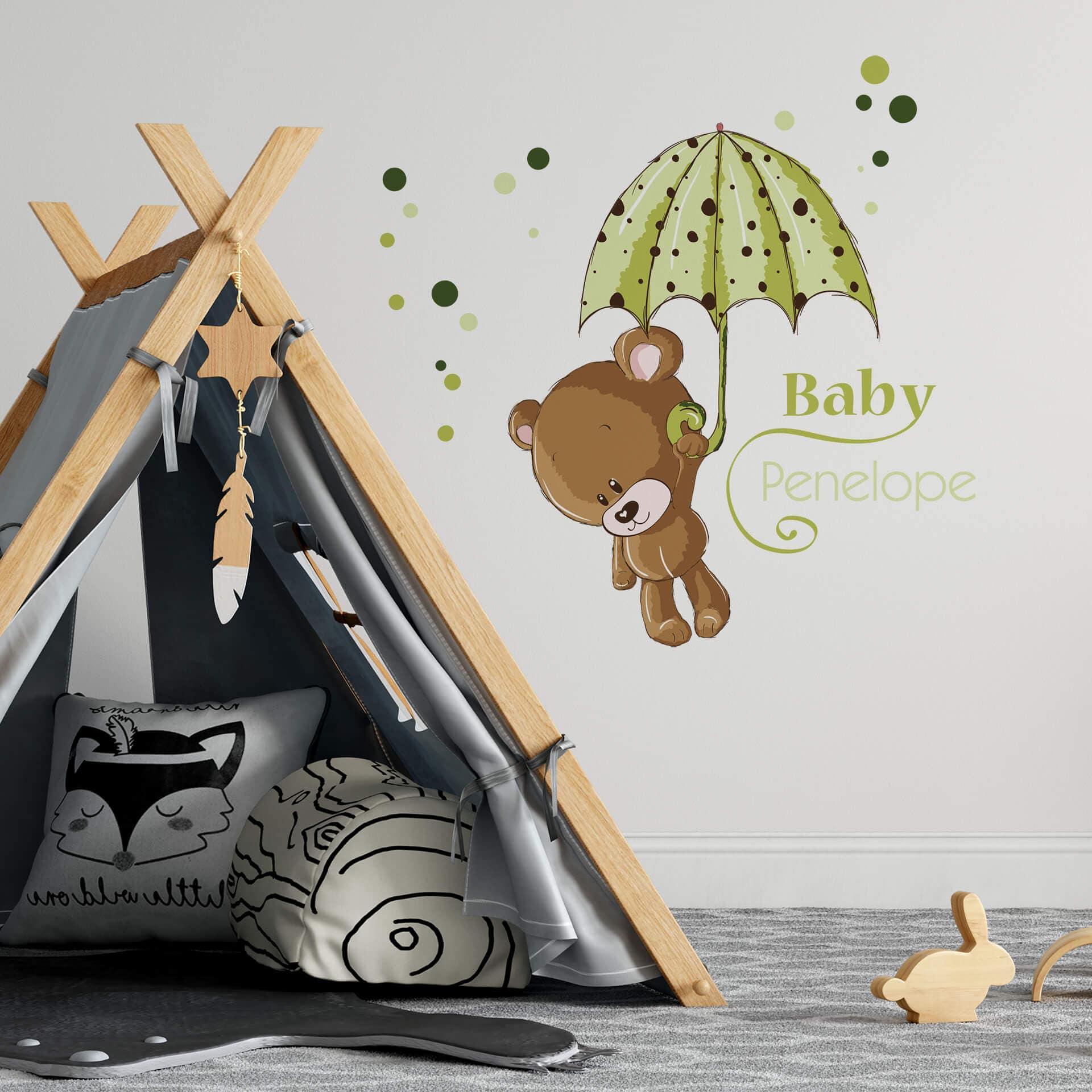 Wallsticker - Navn + baby i grøn