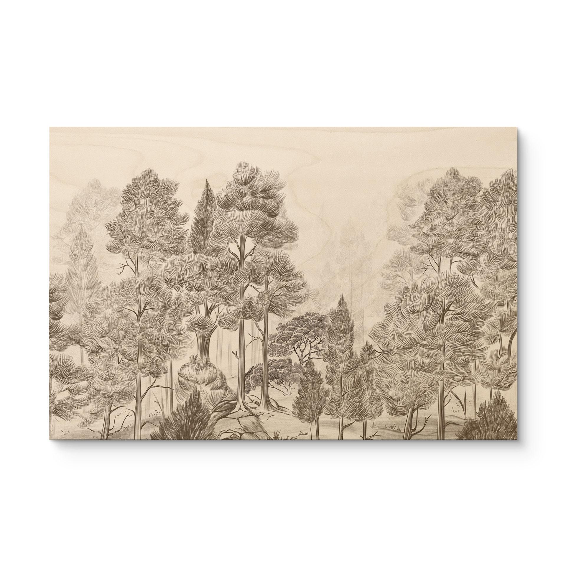 Houten Wanddecoratie bos met boslandschap in beige - Ms Tiff