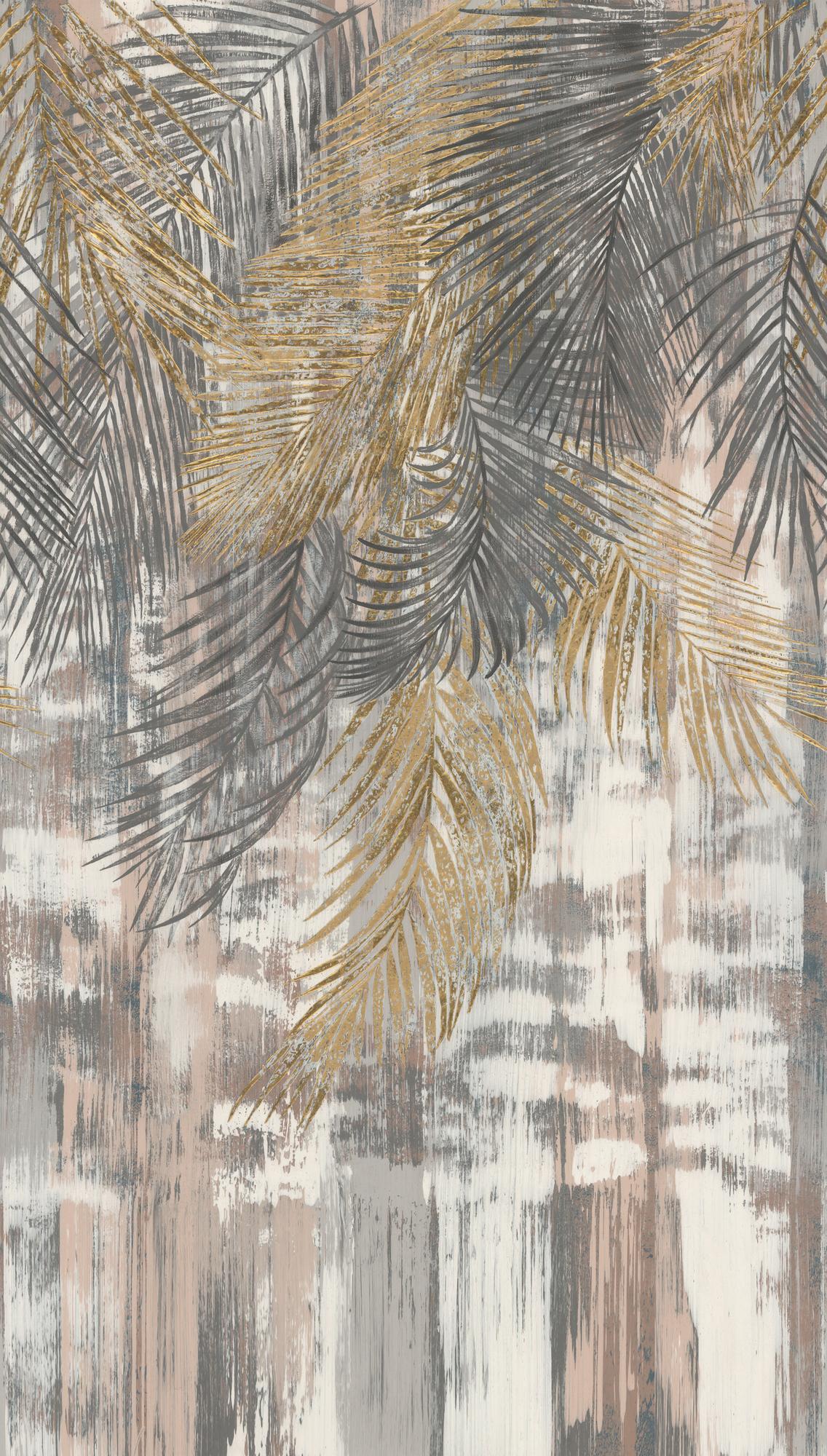 palm behang grijs geel - vliesbehang botanisch Livingwalls - mat en glad