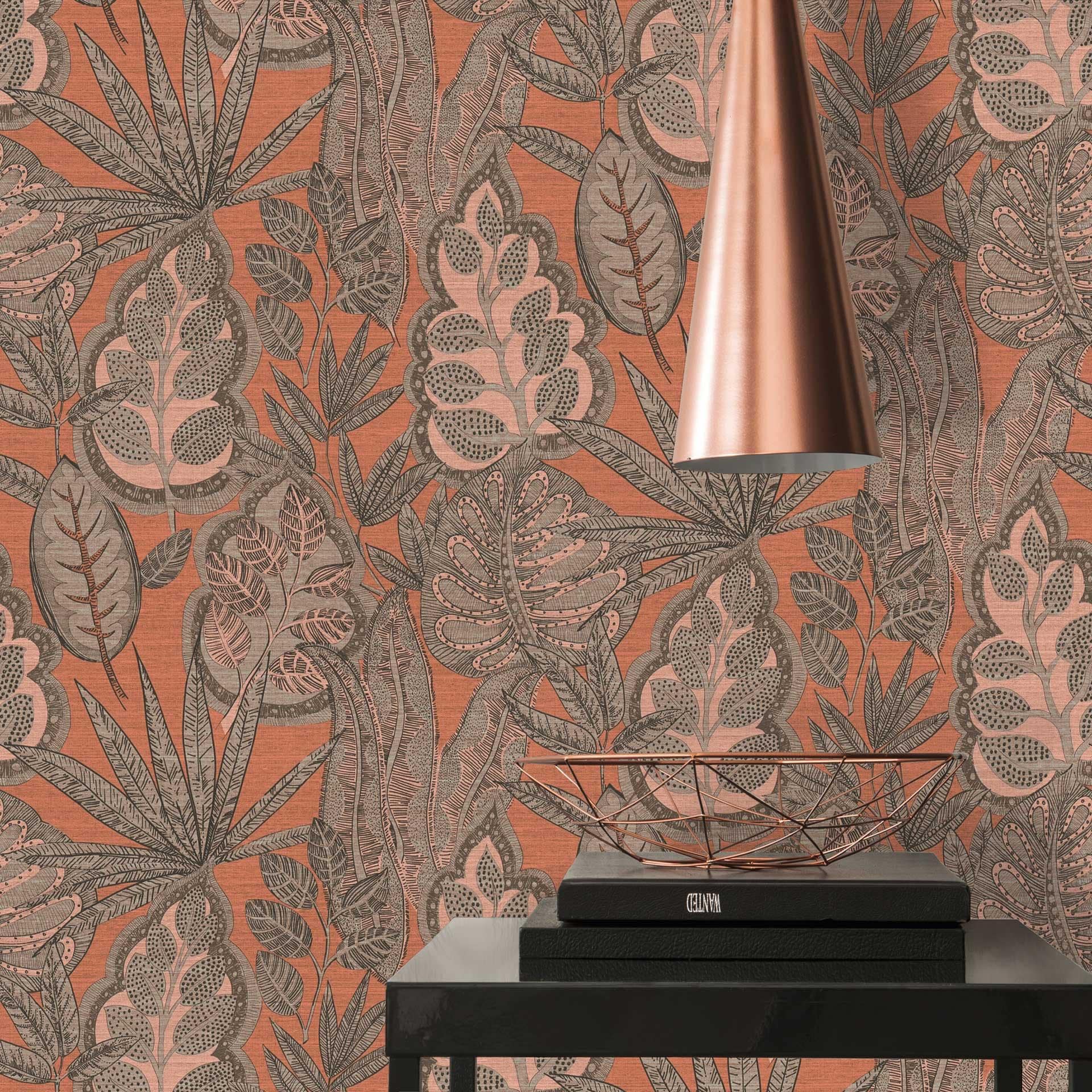 non-woven tapet i blomsterdesign beige brun - grafisk tapet med blade