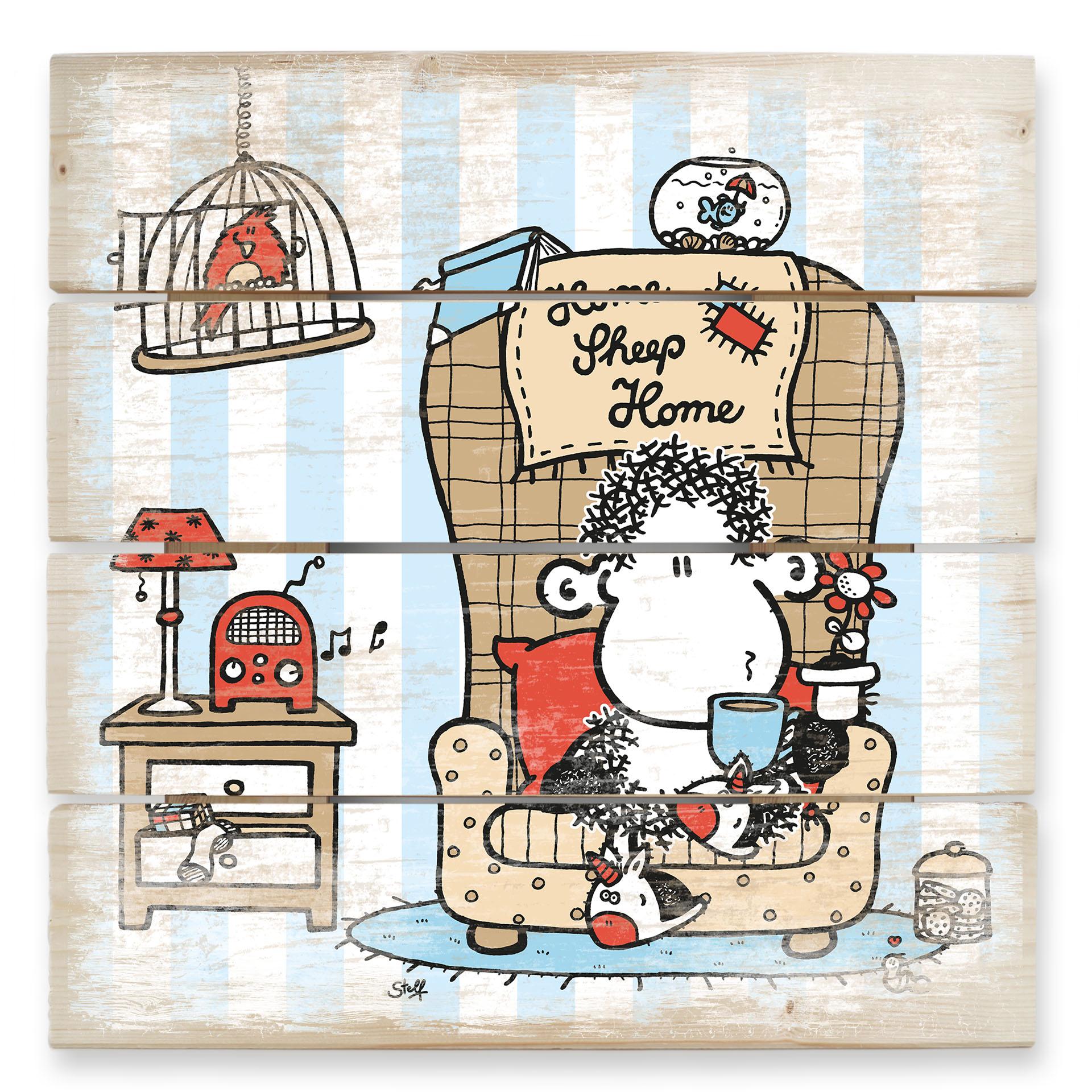 Holzbild sheepworld Home Sheep Home Tea Time
