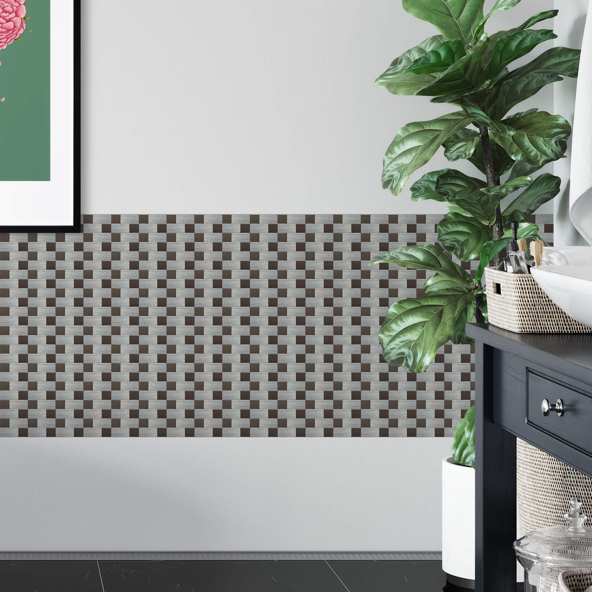 3D Fliesenaufkleber Mosaikmuster Metall - 30,5 x 30,5 cm