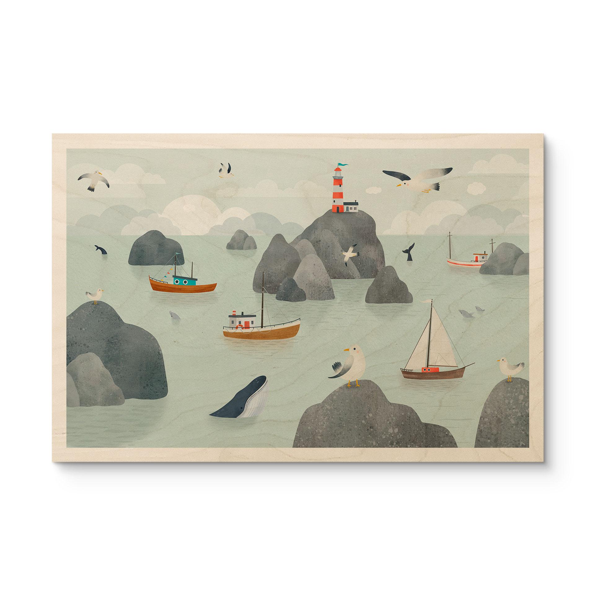 Houten Wanddecoratie Maritiem Kustmotief met Vuurtoren - Oliver Robins