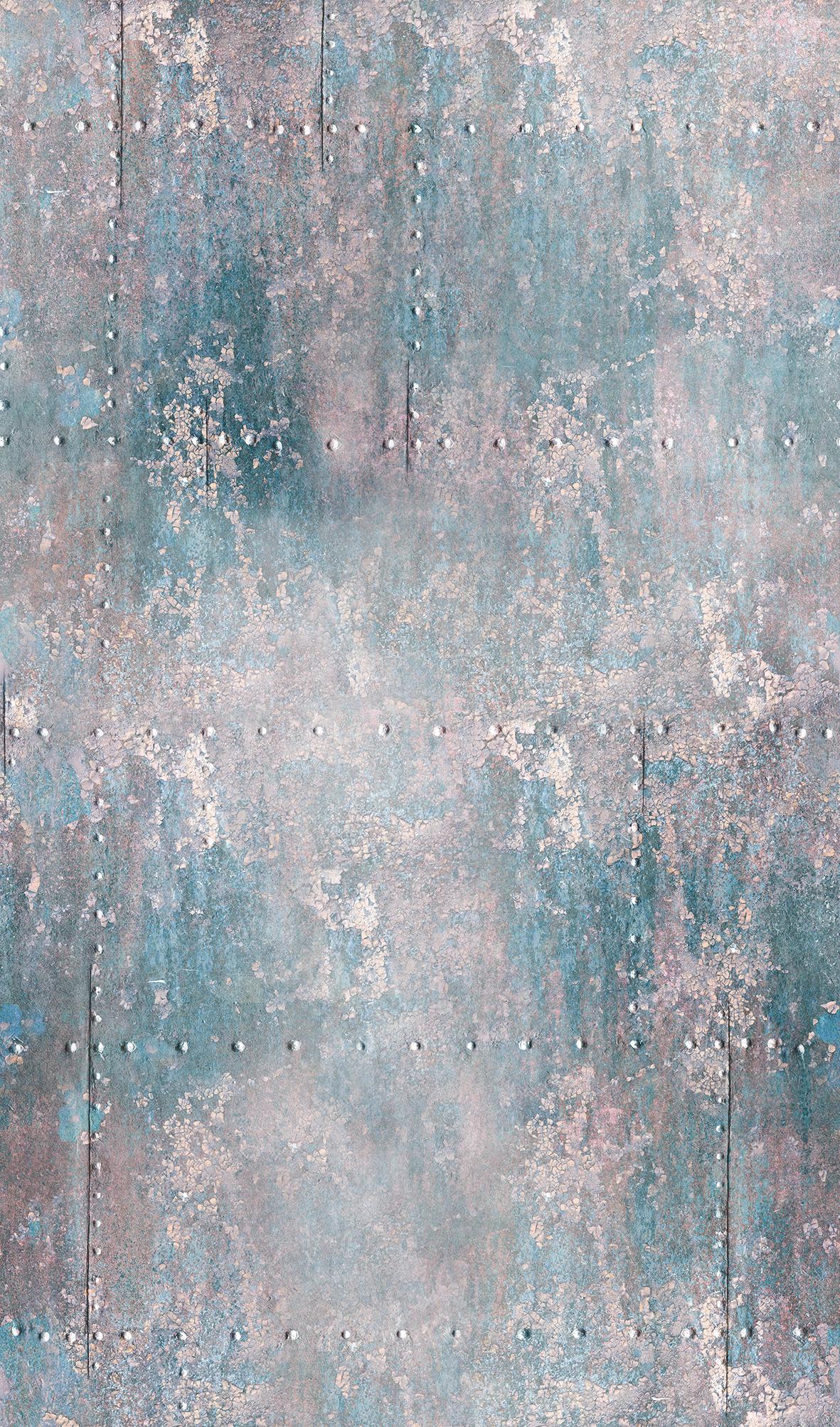 Vintage metaal look behang blauw, rood,Afbeelding 2,70 x 1,59 m