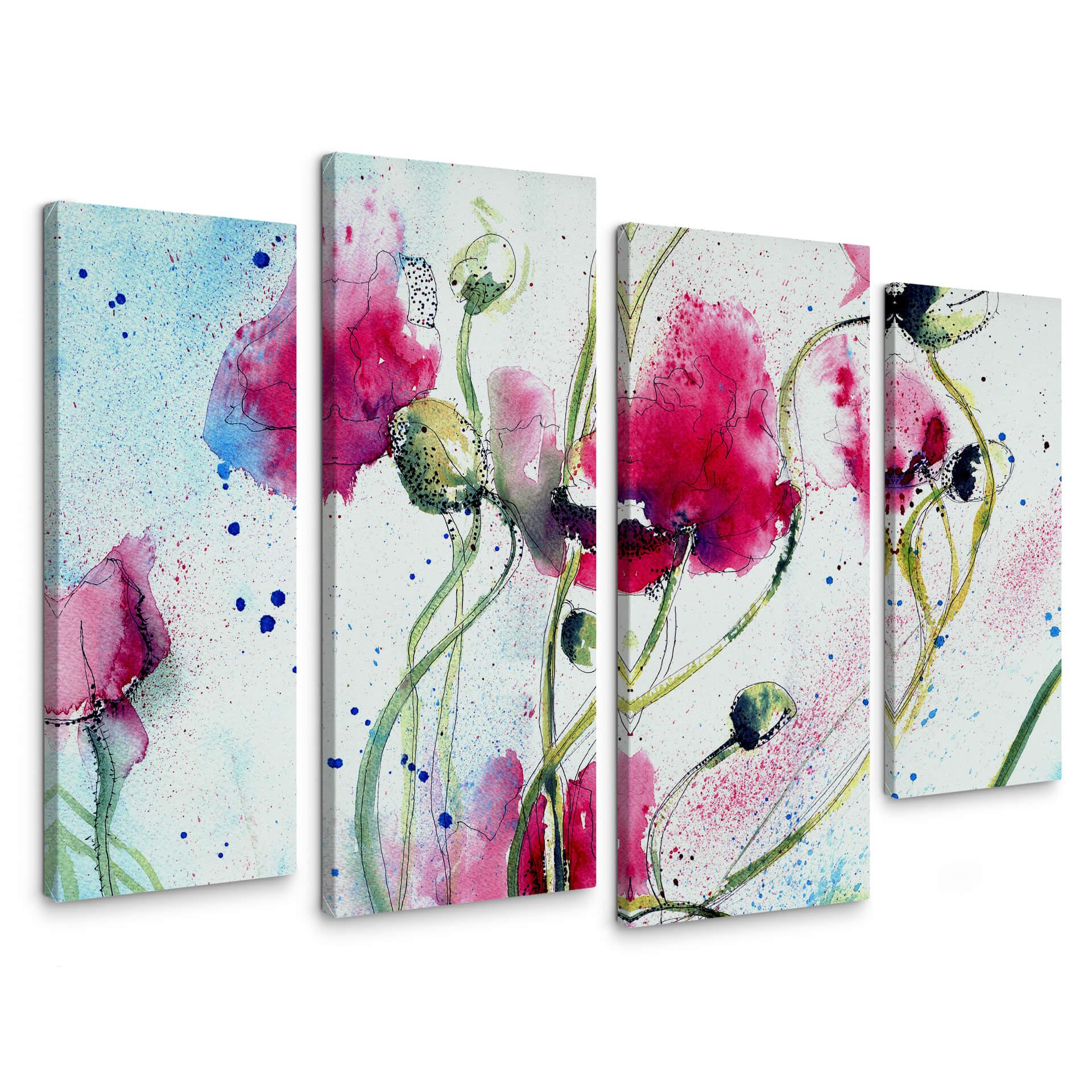 Tableau sur toile Aquarelle Coquelicots (4 parties)