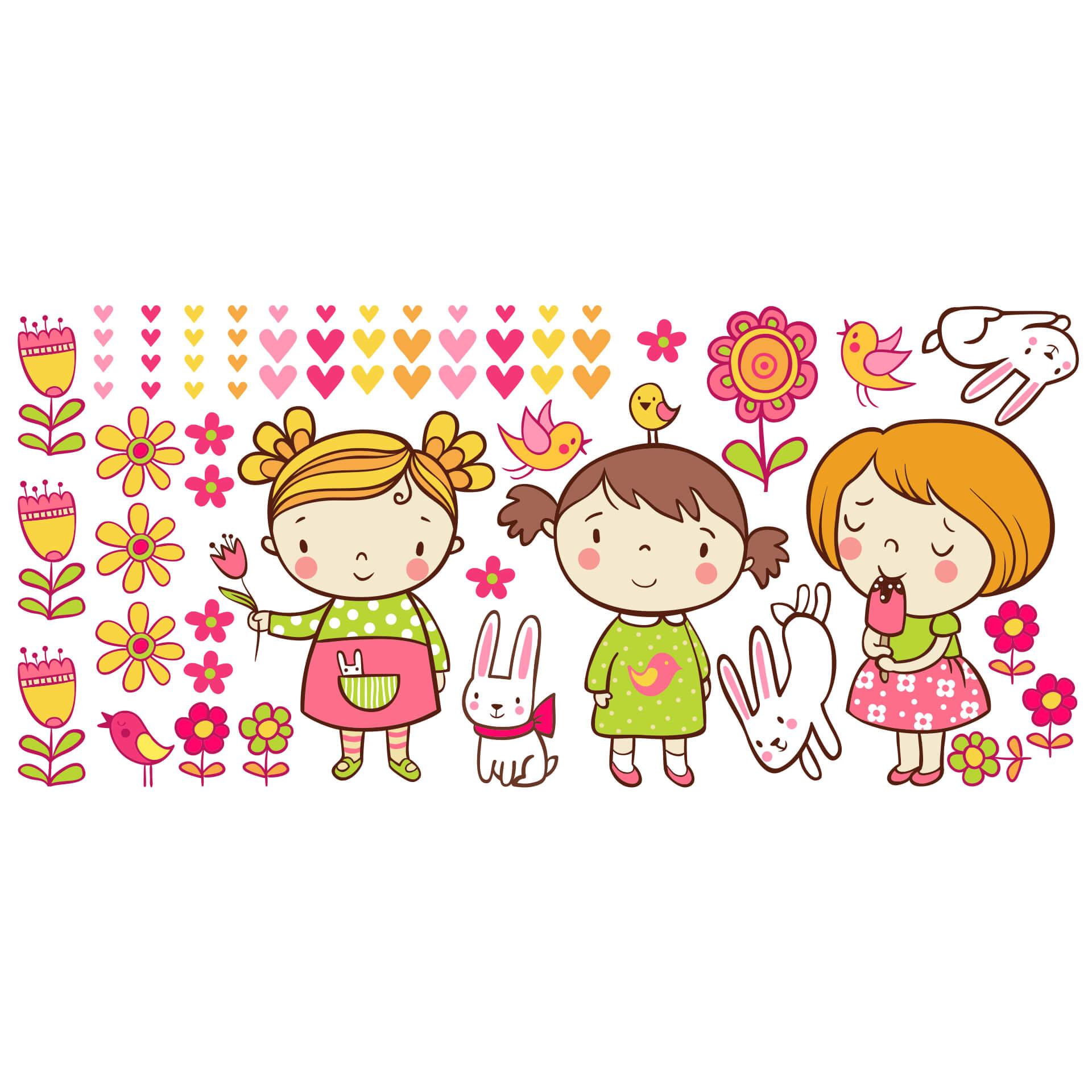 Adesivo murale - raccogliere fiori con le amiche