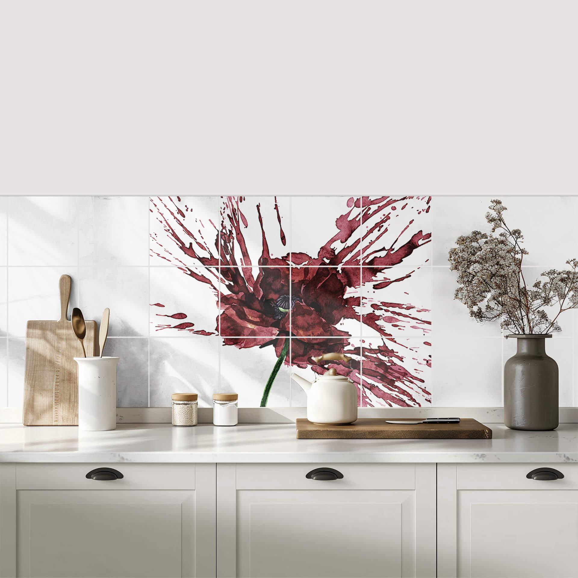 Fliesenaufkleber Rote Mohnblume - 12er Set