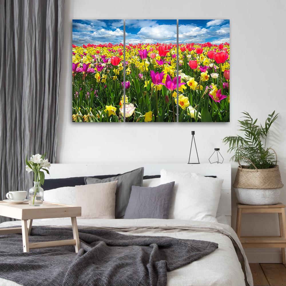 3-delt lærredsprint Farverige tulipaner Blomster Natur