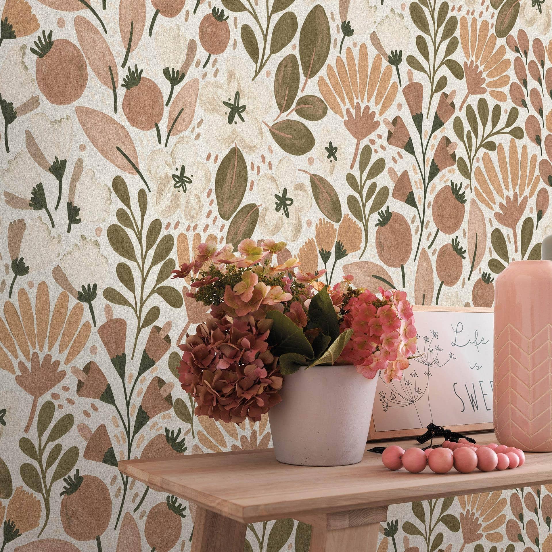 Ikke-vævet tapet, blomstermotiv tapet La Terrasse brun