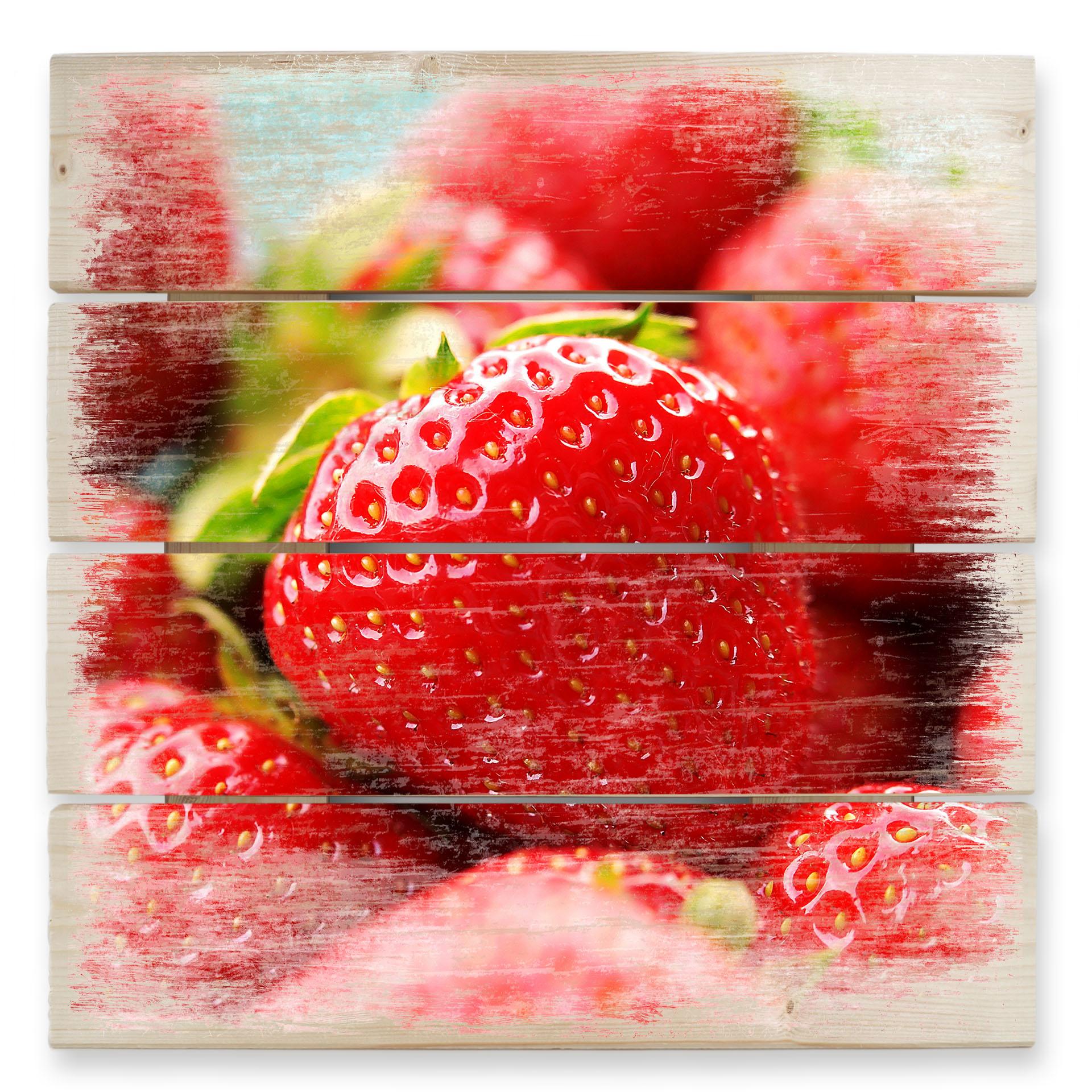 Cuadro de madera fresas del huerto - 40x41,5 cm