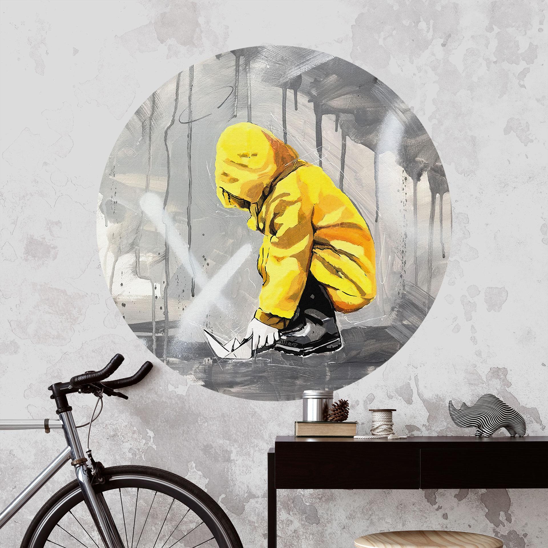 Wandtattoo Kind mit Papierschiff Streetart - Habib