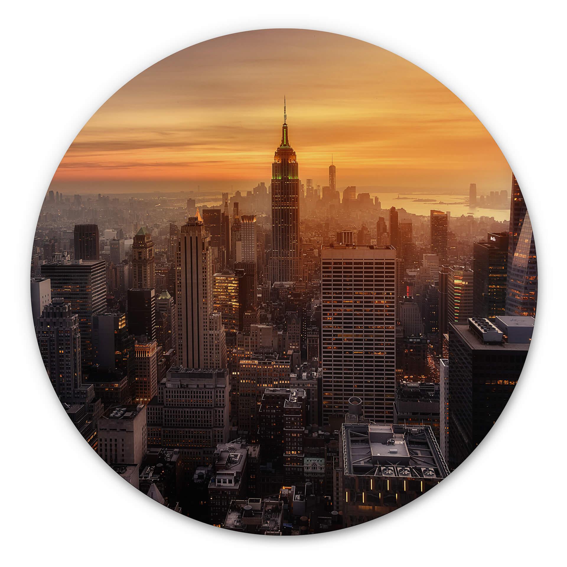 Tableau sur alu-Dibond Ruiz Dueso - New York au coucher du soleil - Rond