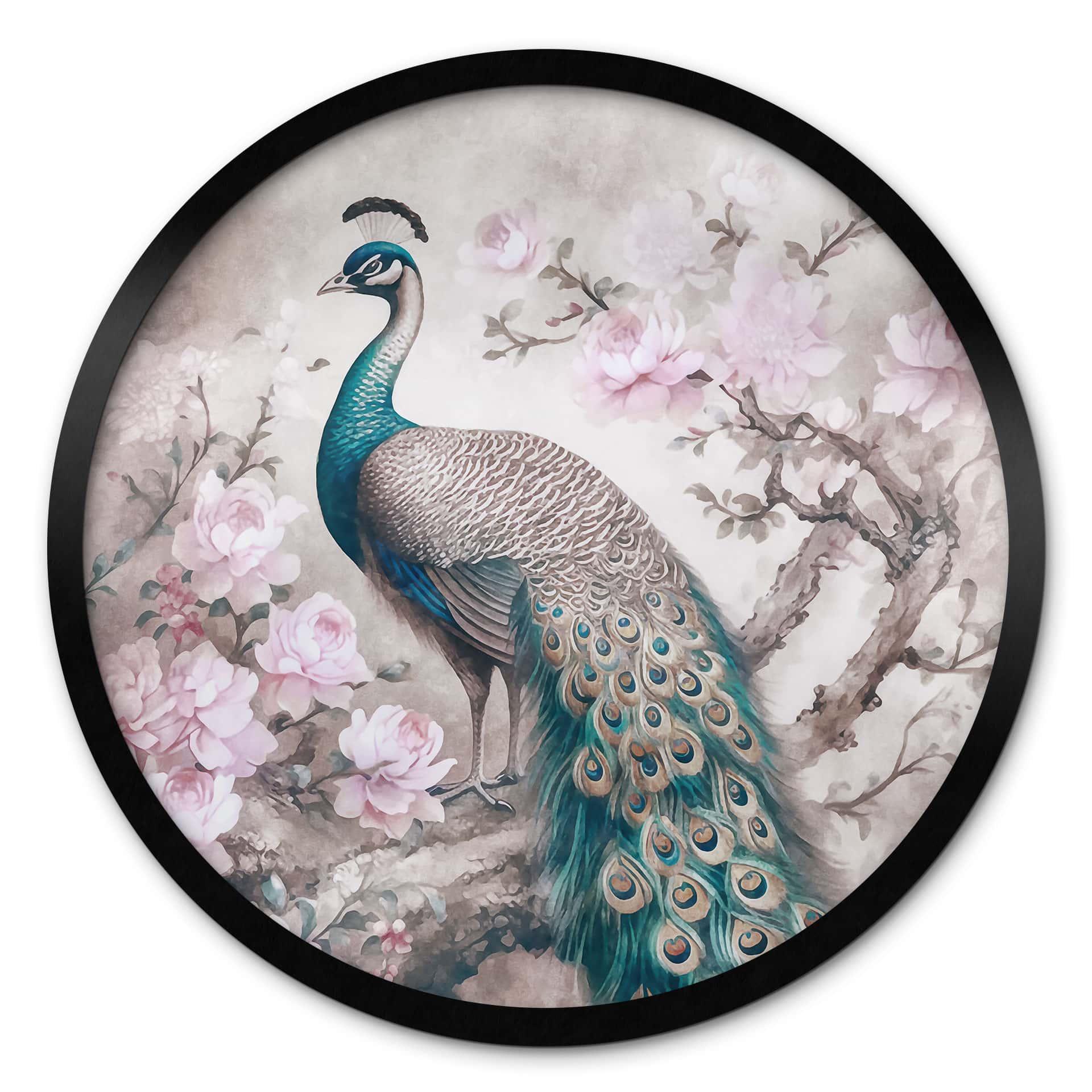 Plakat Påfugl med blomster - Haase