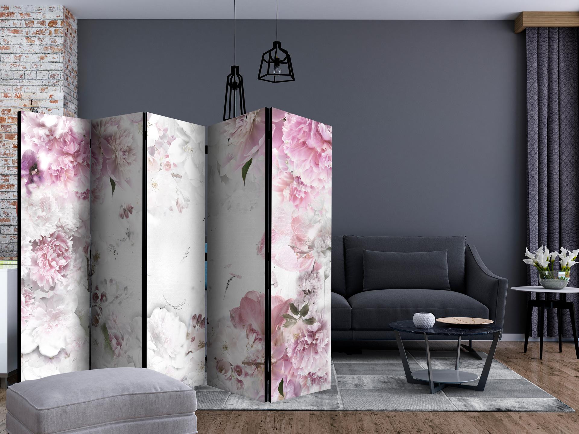 Schermo divisorio - Danza delle peonie , 5 pezzi - 225x172 cm