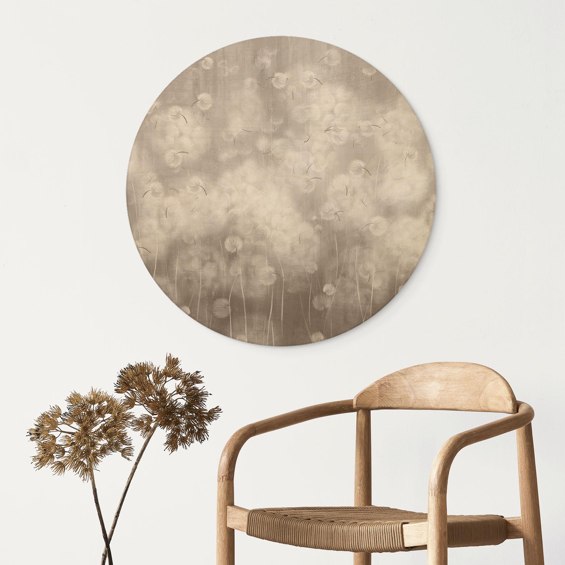 Holzbild Pusteblumen Traum in Beige - Ms Tiff - Rund