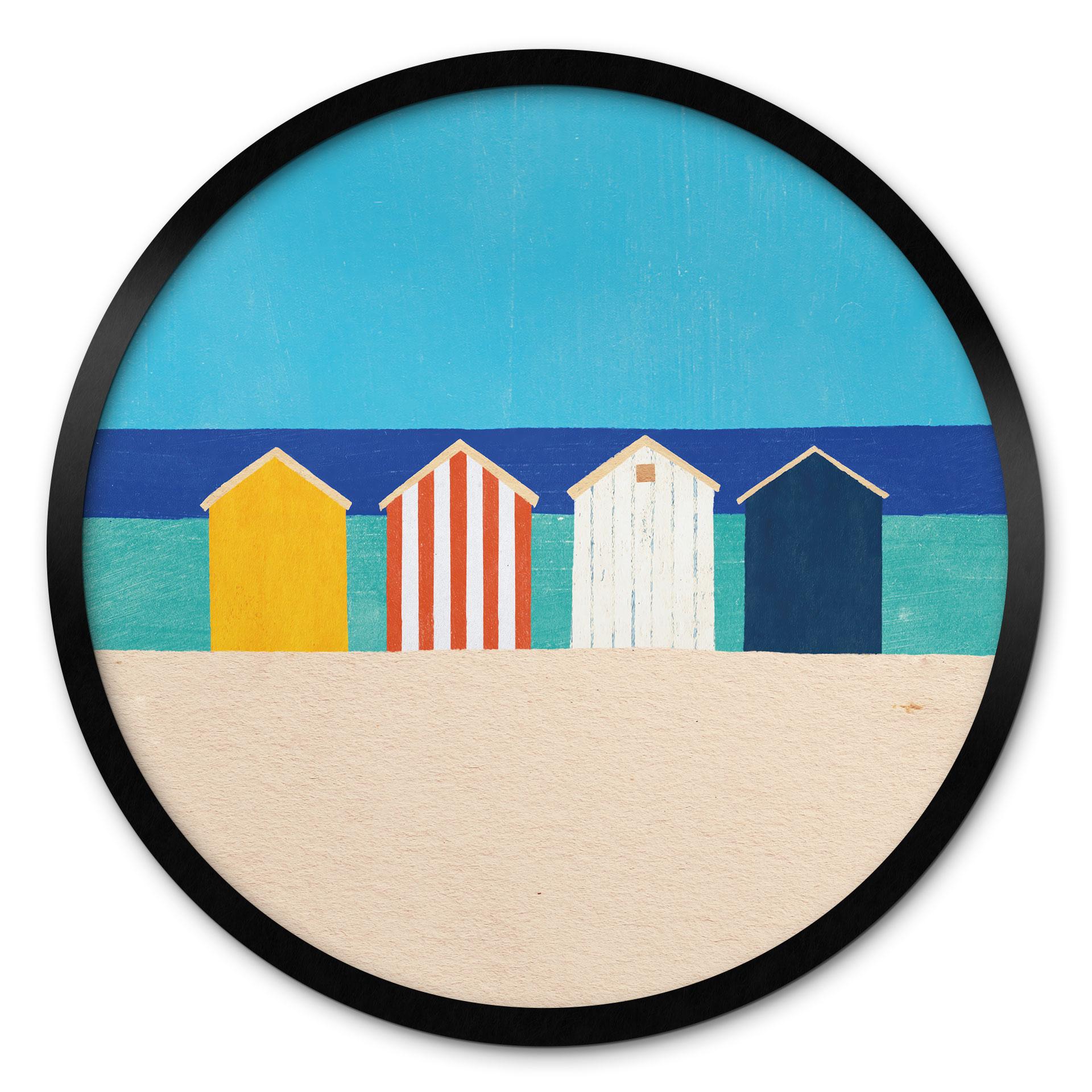 Poster Strandhuisjes aan zee - Rivers - Rond