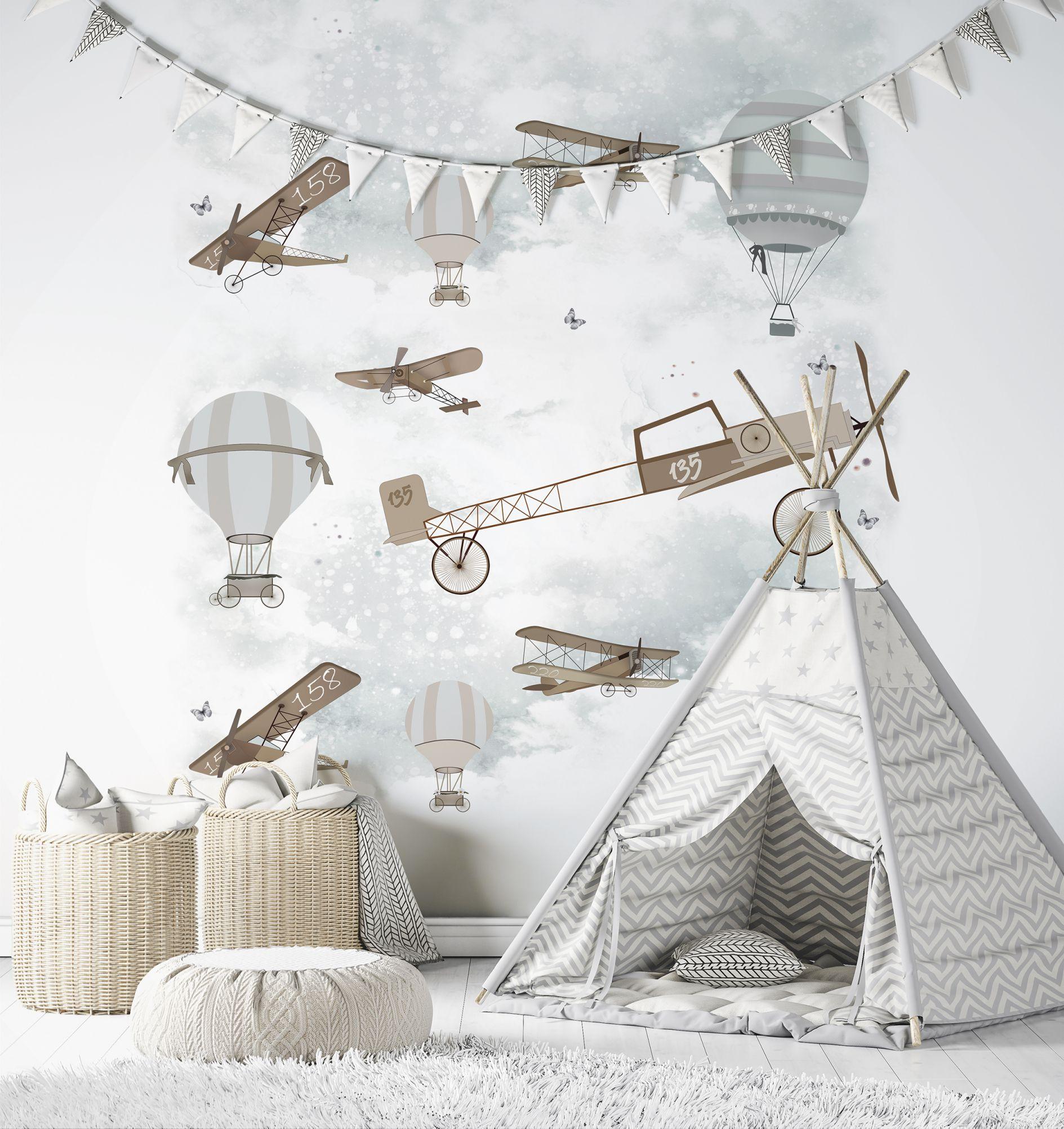 kinderbehang, vliesbehang met illustratie Kids Walls wit, bruin