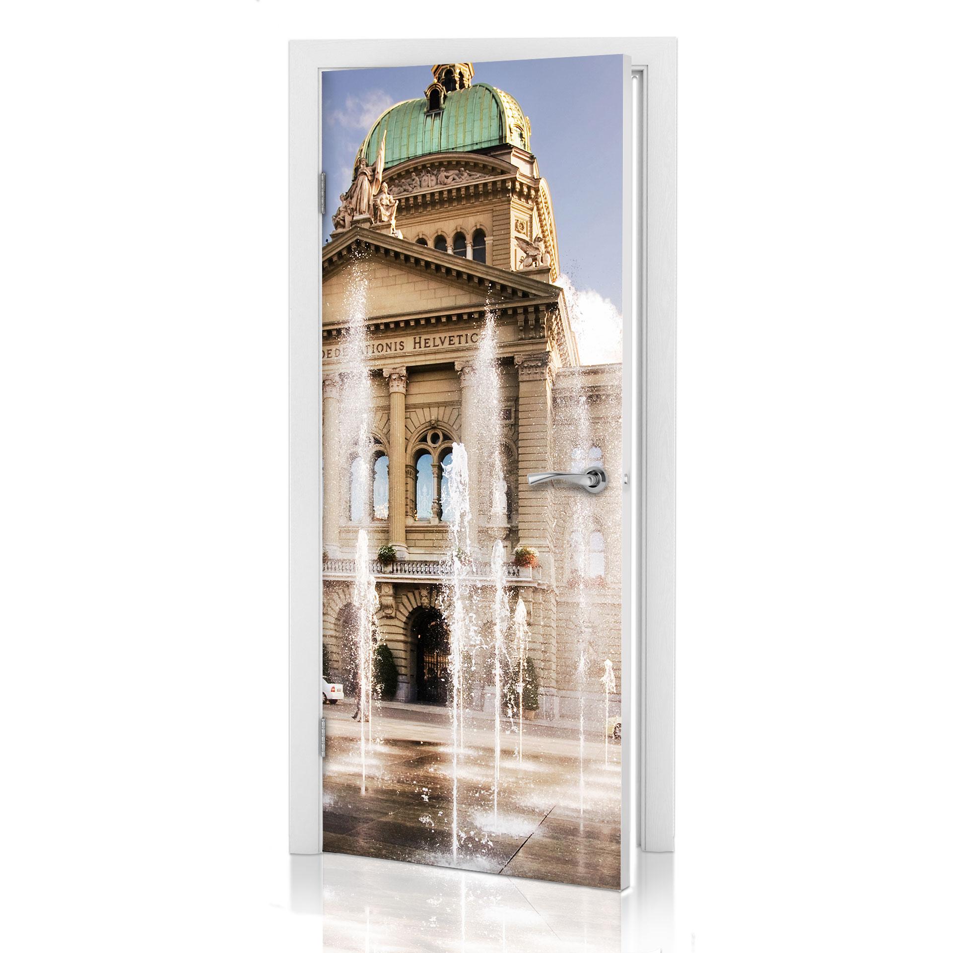 Puerta con diseño de fuente de agua frente al Parlamento suizo 91x200 cm