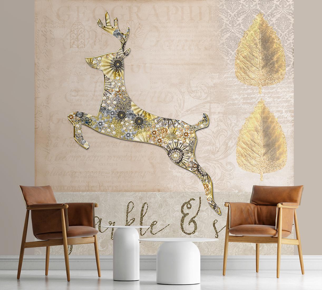 Fototapete, Hirsch in Gold Abstrakt Glamour- Andrea Haase