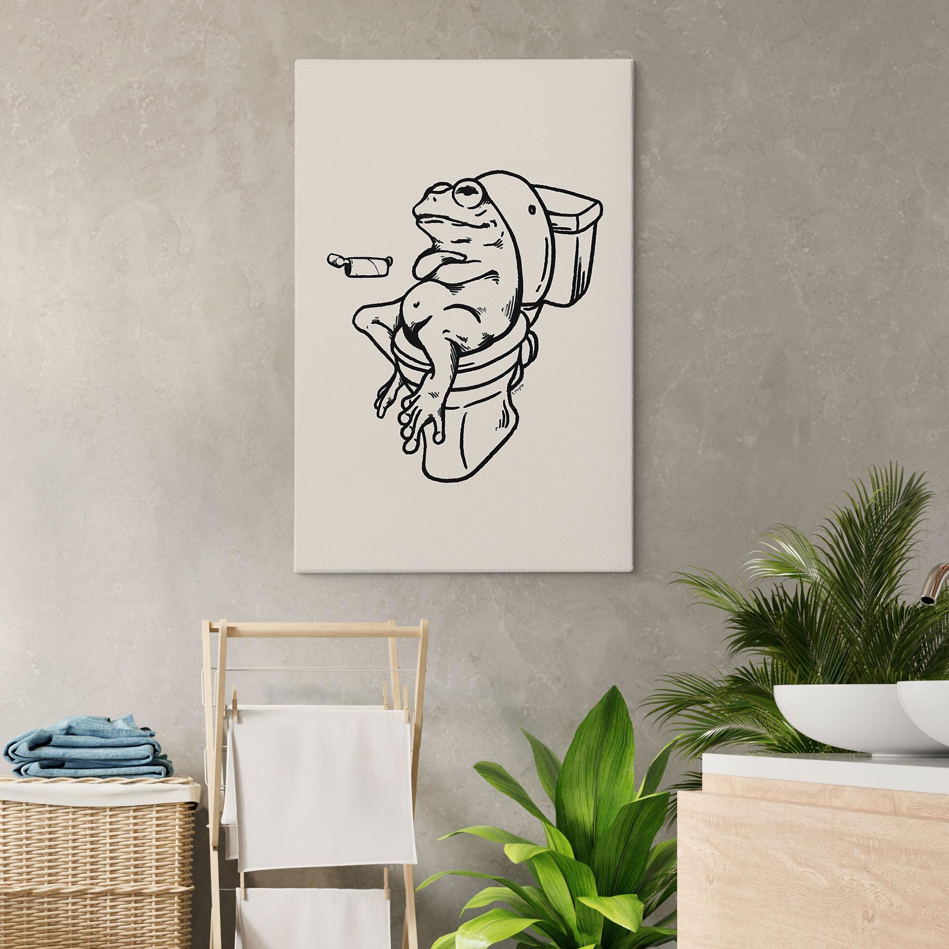 Lærredsprint - Venter på toilettet - Humoristisk illustration af en frø - Royle