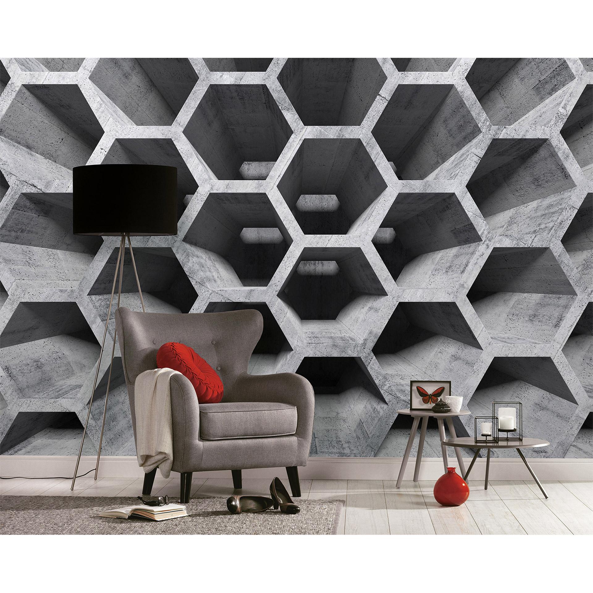 grå og sort non-woven tapet Designwalls HoneycombStructure betonlook