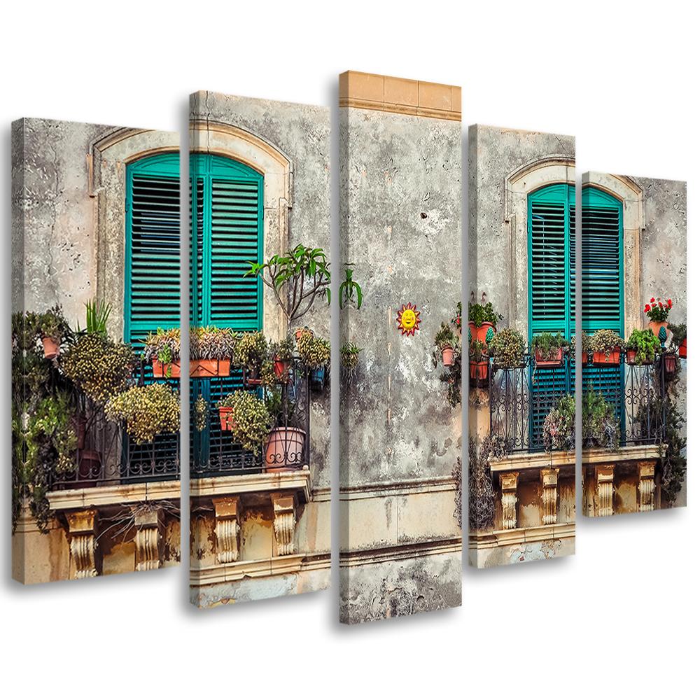 5 stykke lærredstryk Street Italy vinduesblomster