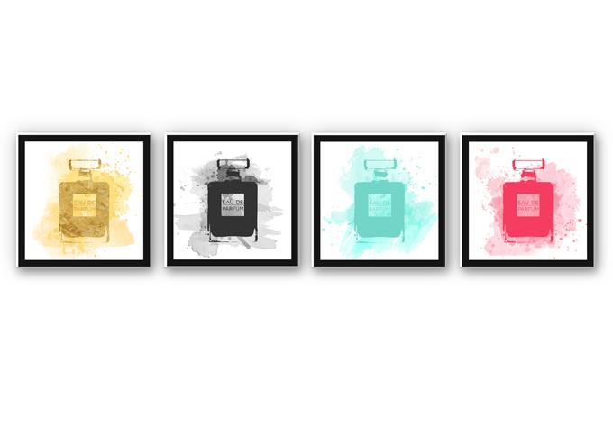 Tableau Forex - Eau de parfum aquarelle multicolore (4 parties)