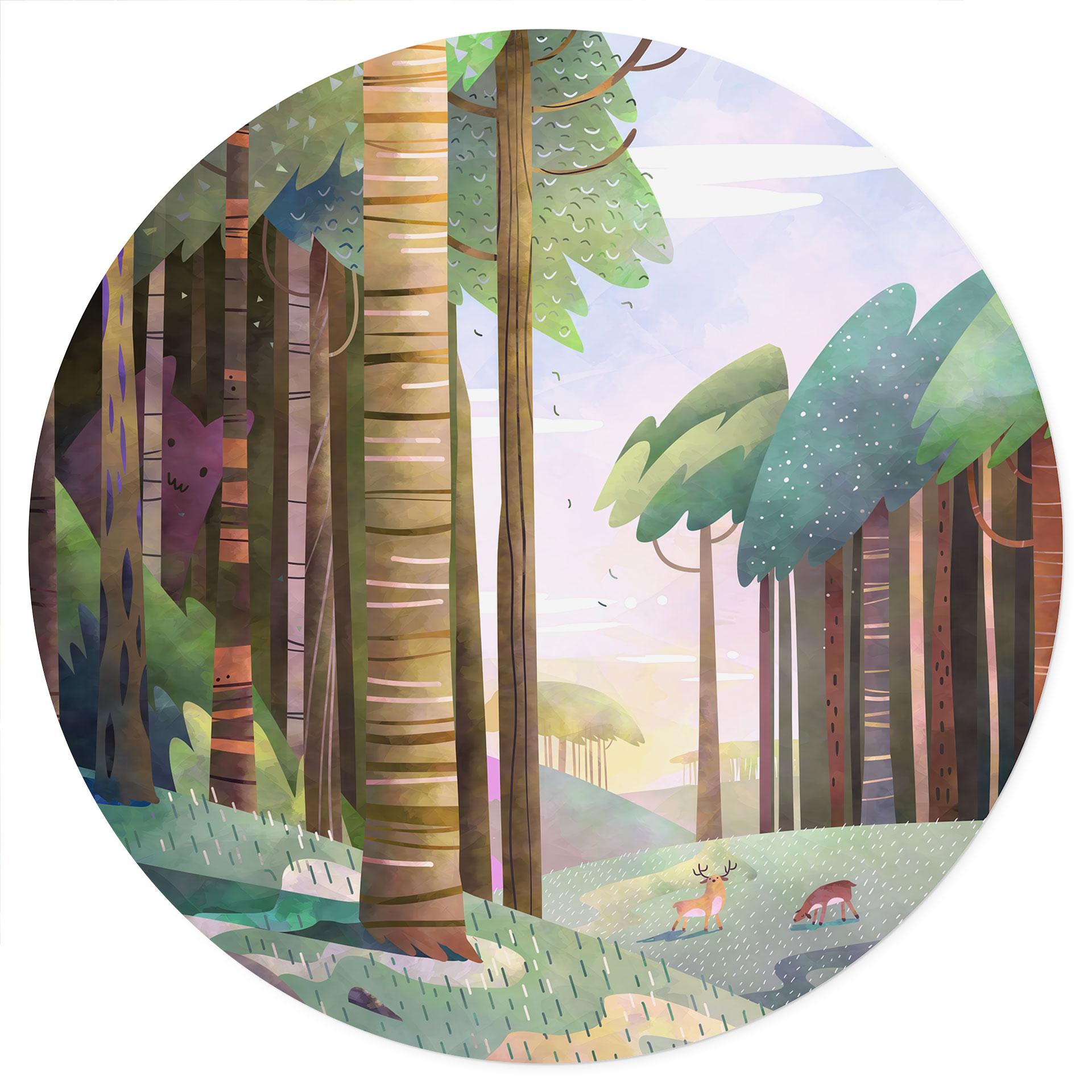Vinilo decorativo Bosque soleado con ciervos - DigitalArtsi - Redondo