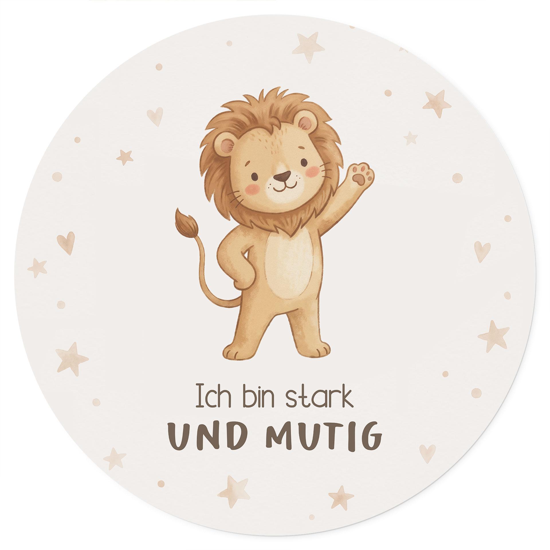 Rundes Wandtattoo mit Löwe - Kraftsatz 'Ich bin stark und mutig' fürs Kinderzimmer