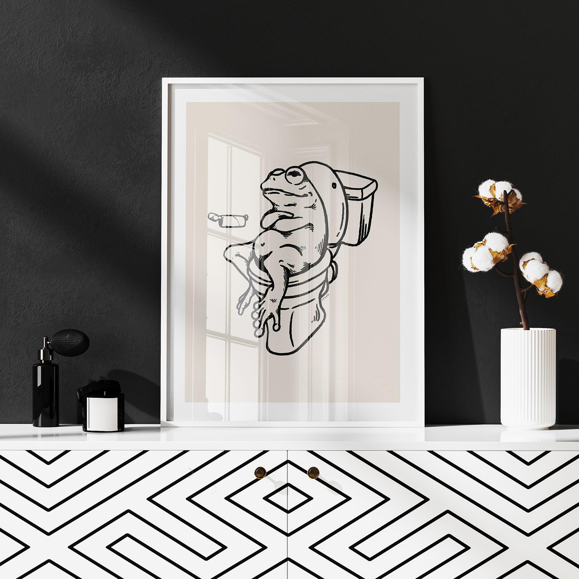 Plakat Venter på toilettet - Humoristisk illustration af en frø - Royle