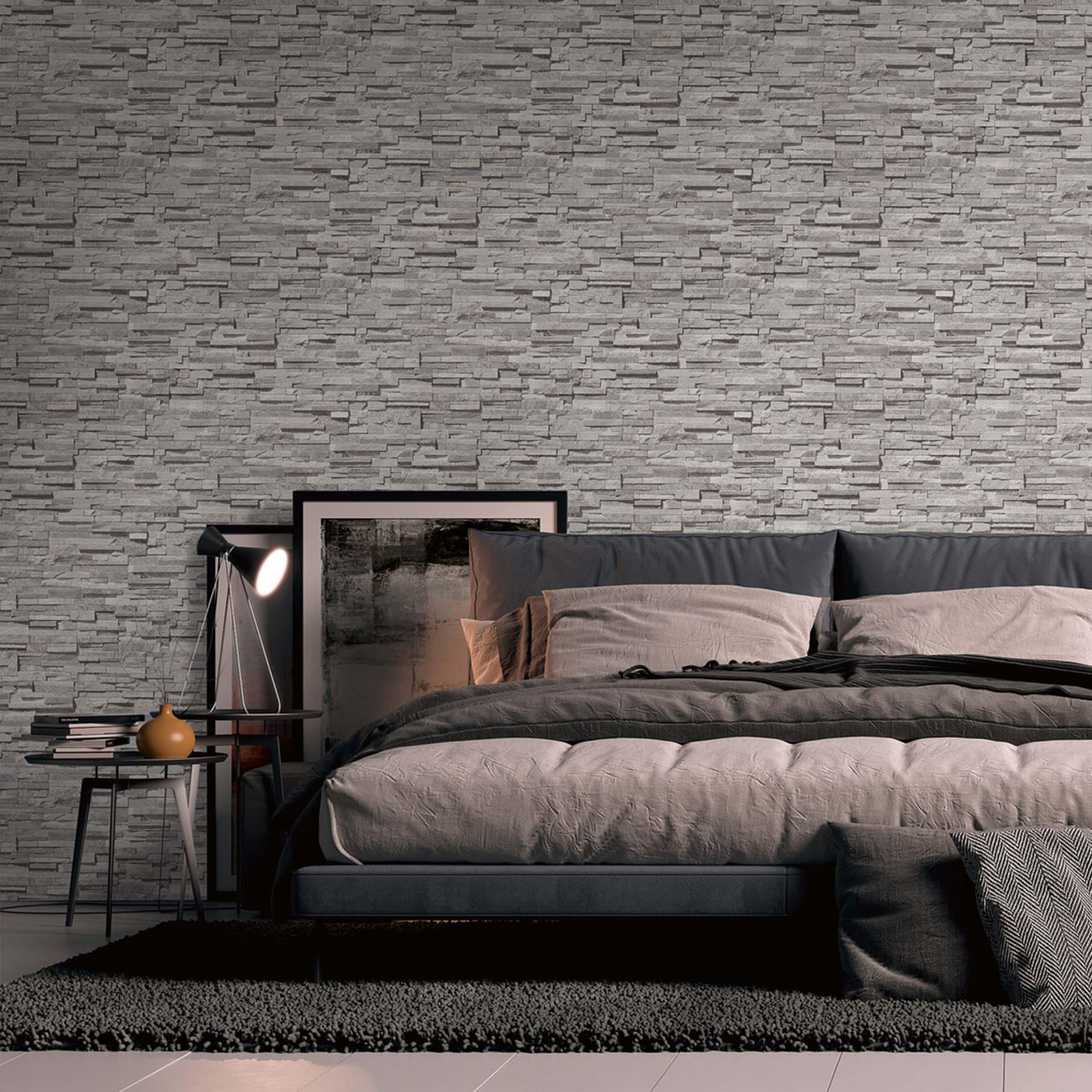 behang steen look grijs modern 3d vliesbehang - design steen behang voor keuken, woonkamer