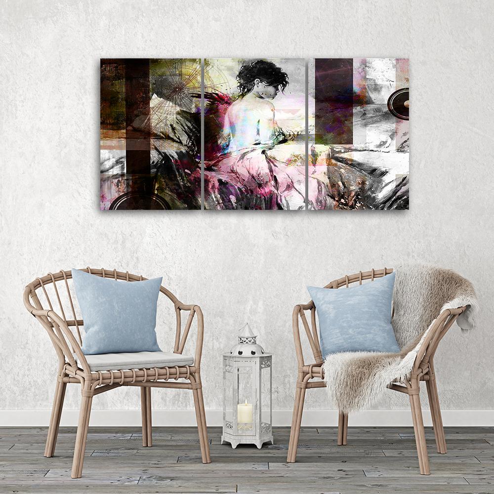 3 stykke lærredstryk, kvinde Pastel Glamour