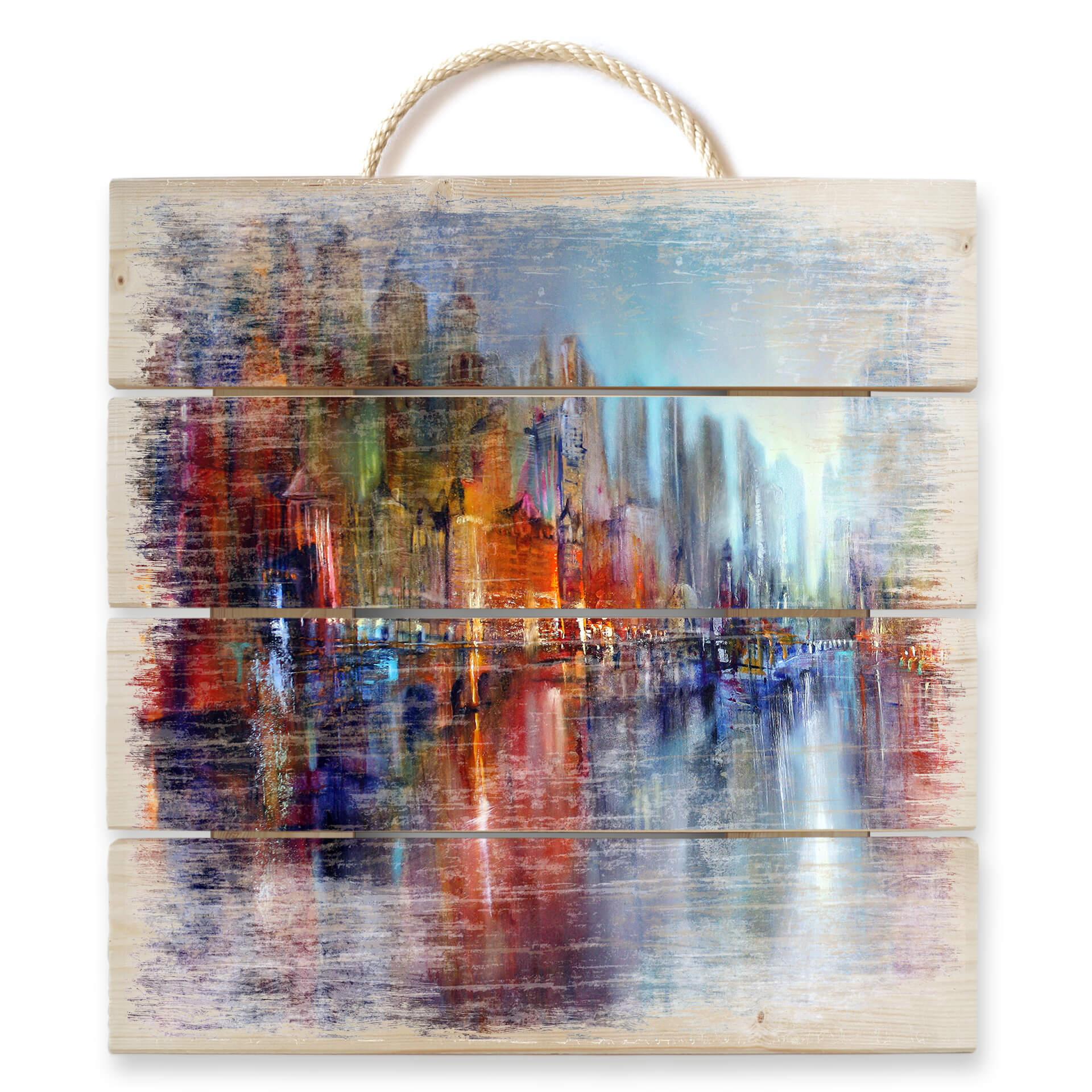 Obraz drewniany Schmucker - Miasto nad rzeką - 40x41,5 cm